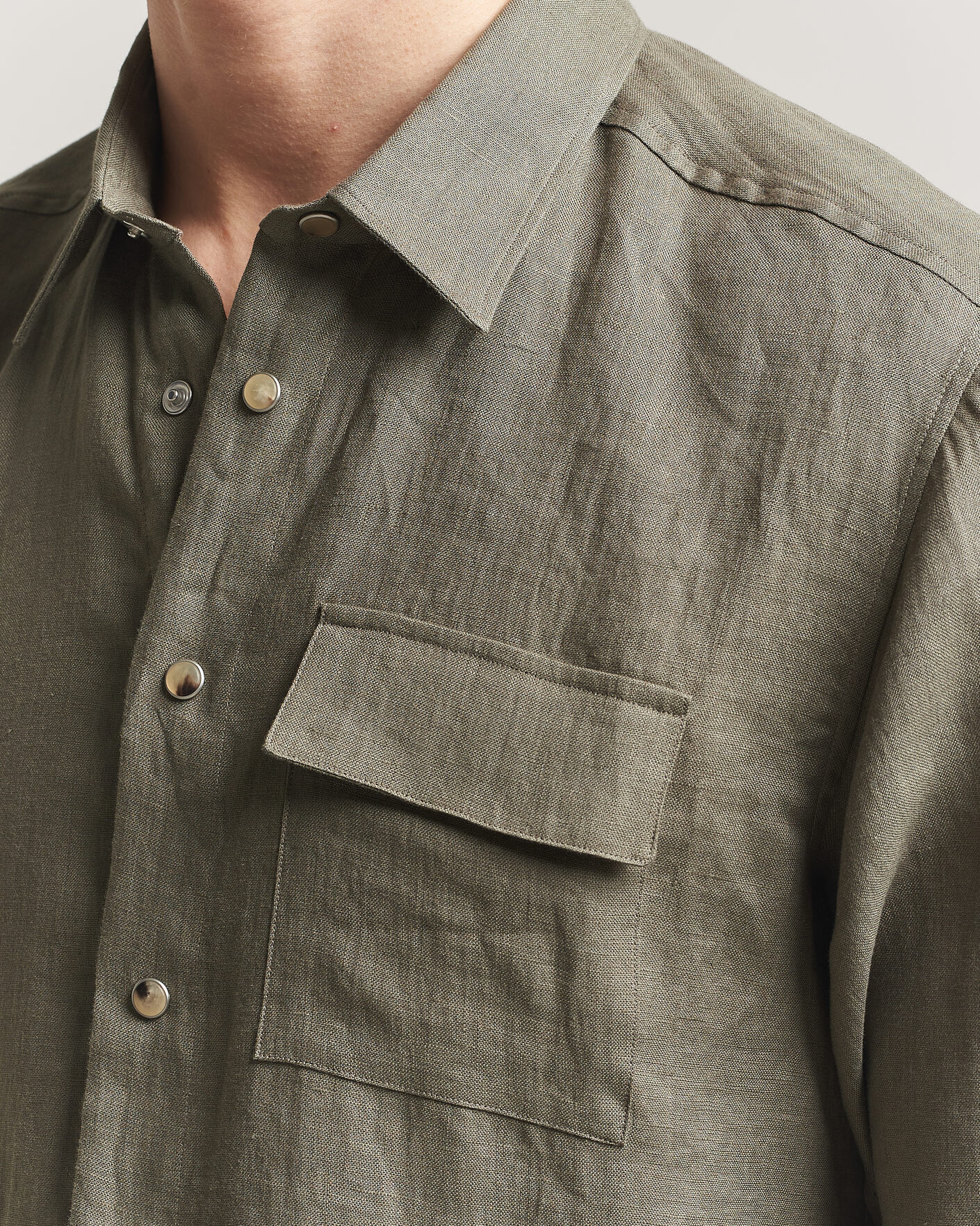 Uomini | Camicie | Kiton | Linen Overshirt Khaki
