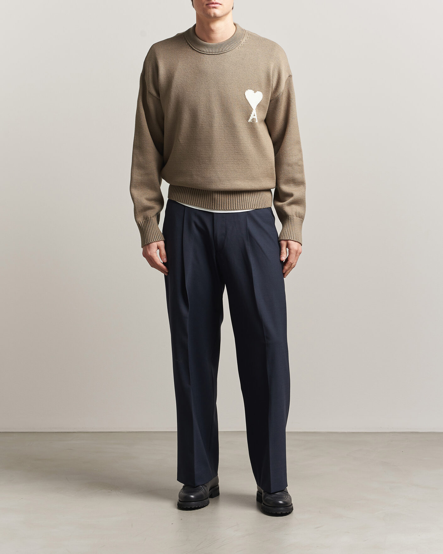Uomini | Maglieria | AMI | Big Heart Wool Sweater Beige