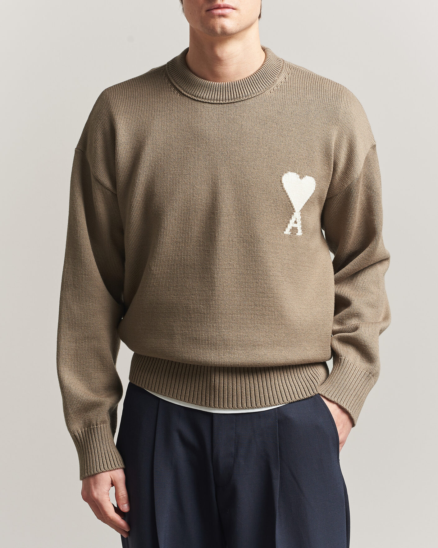 Uomini | Maglieria | AMI | Big Heart Wool Sweater Beige