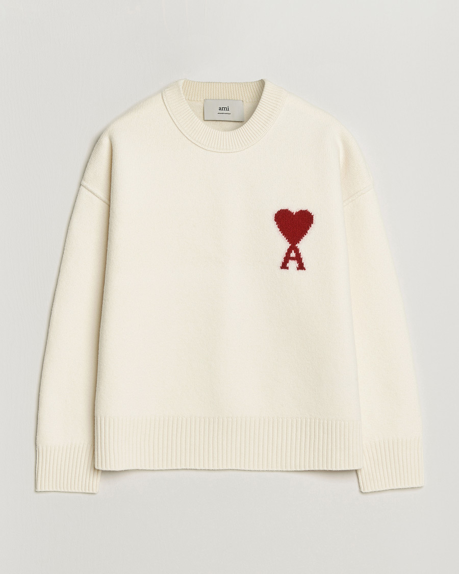 Uomini | Maglieria | AMI | Big Heart Wool Sweater Ecru