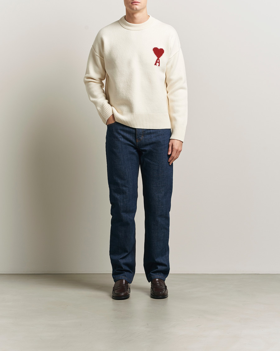 Uomini | Maglieria | AMI | Big Heart Wool Sweater Ecru
