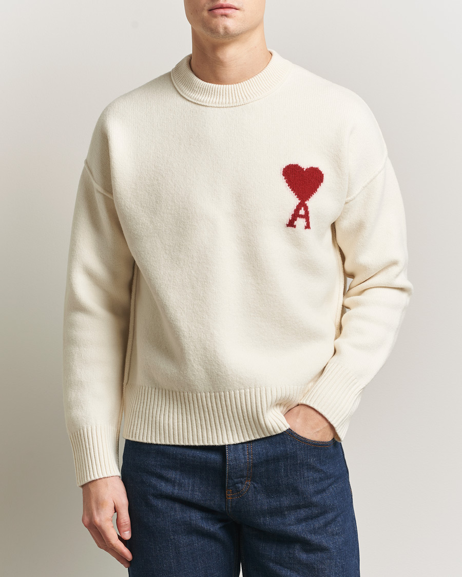 Uomini | Maglieria | AMI | Big Heart Wool Sweater Ecru