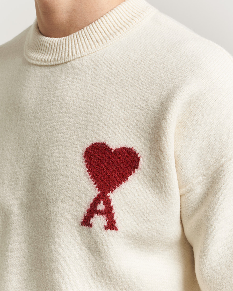 Uomini | Maglieria | AMI | Big Heart Wool Sweater Ecru