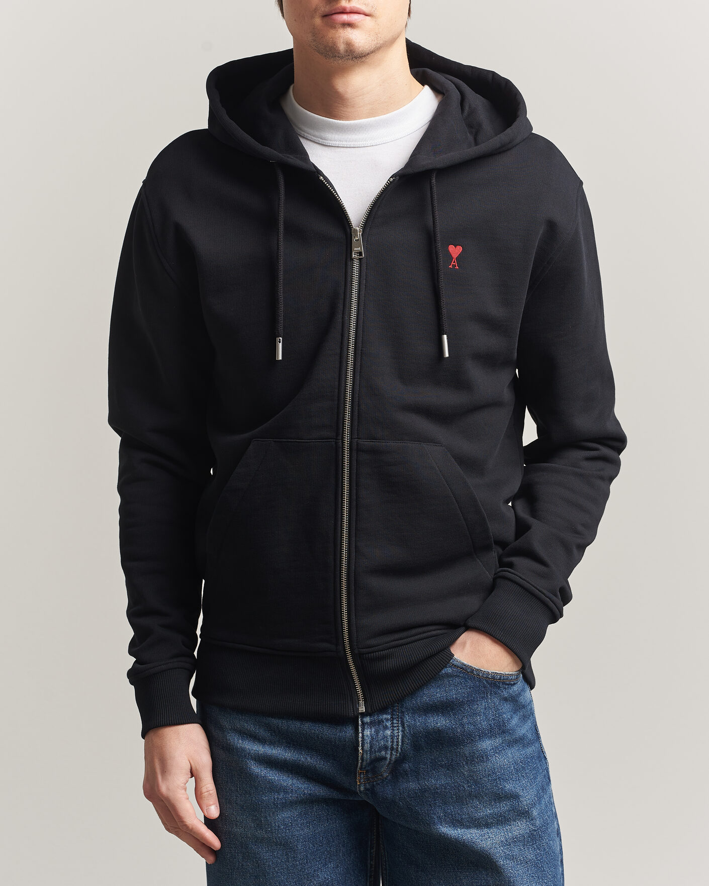 Uomini | Maglieria | AMI | Heart Logo Full Zip Hoodie Black