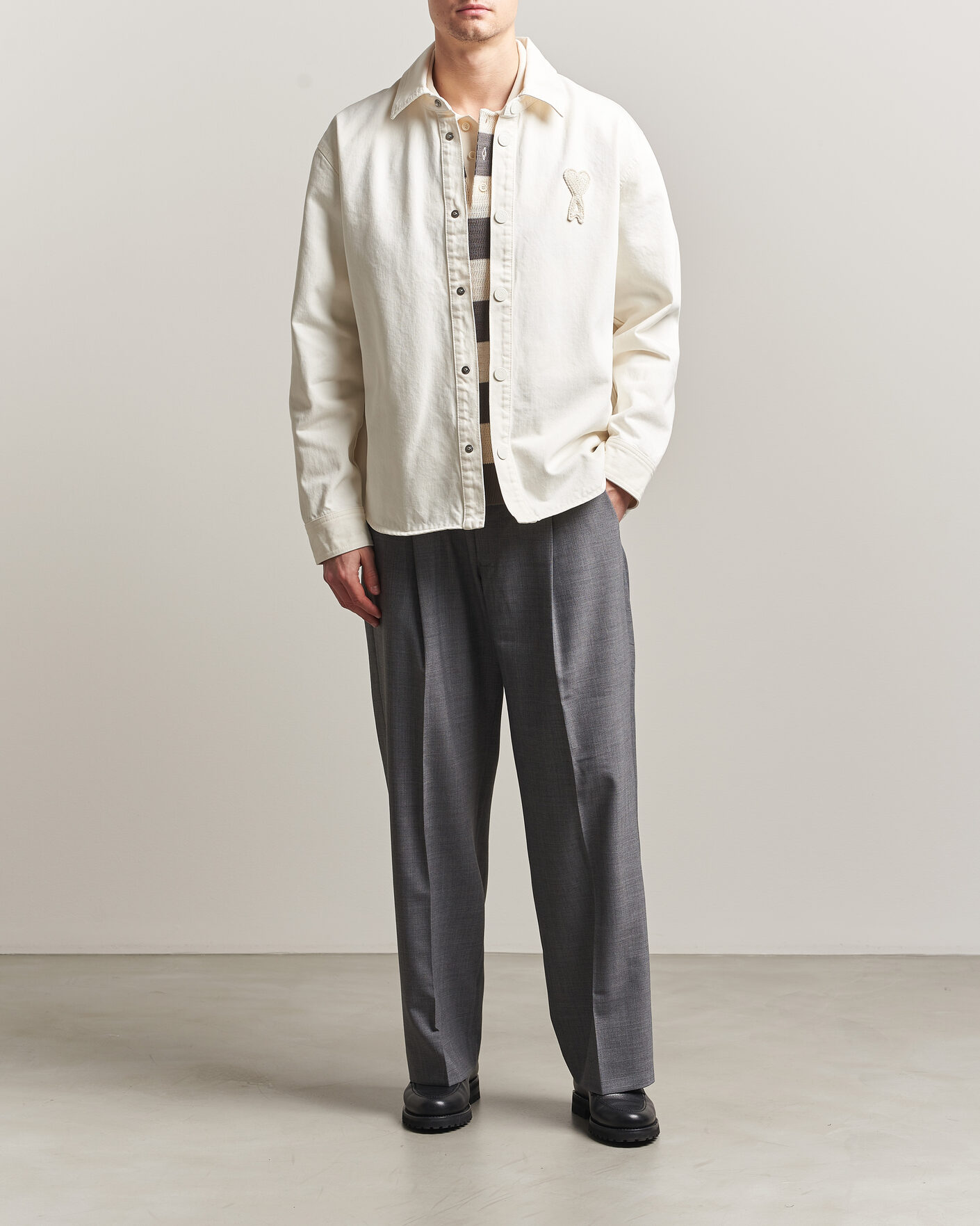 Uomini | Camicie | AMI | Cotton Twill Overshirt Creme