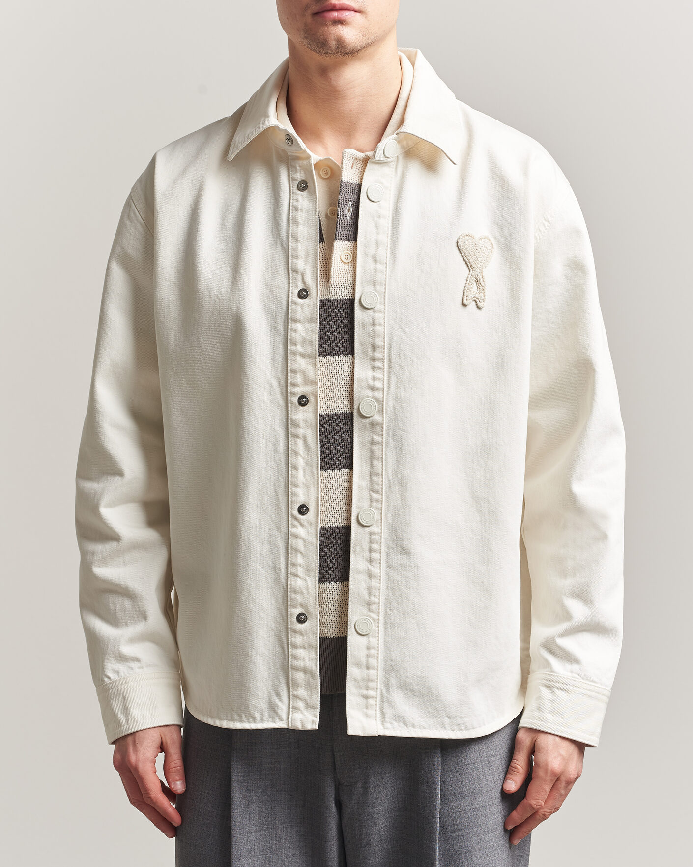 Uomini | Camicie | AMI | Cotton Twill Overshirt Creme