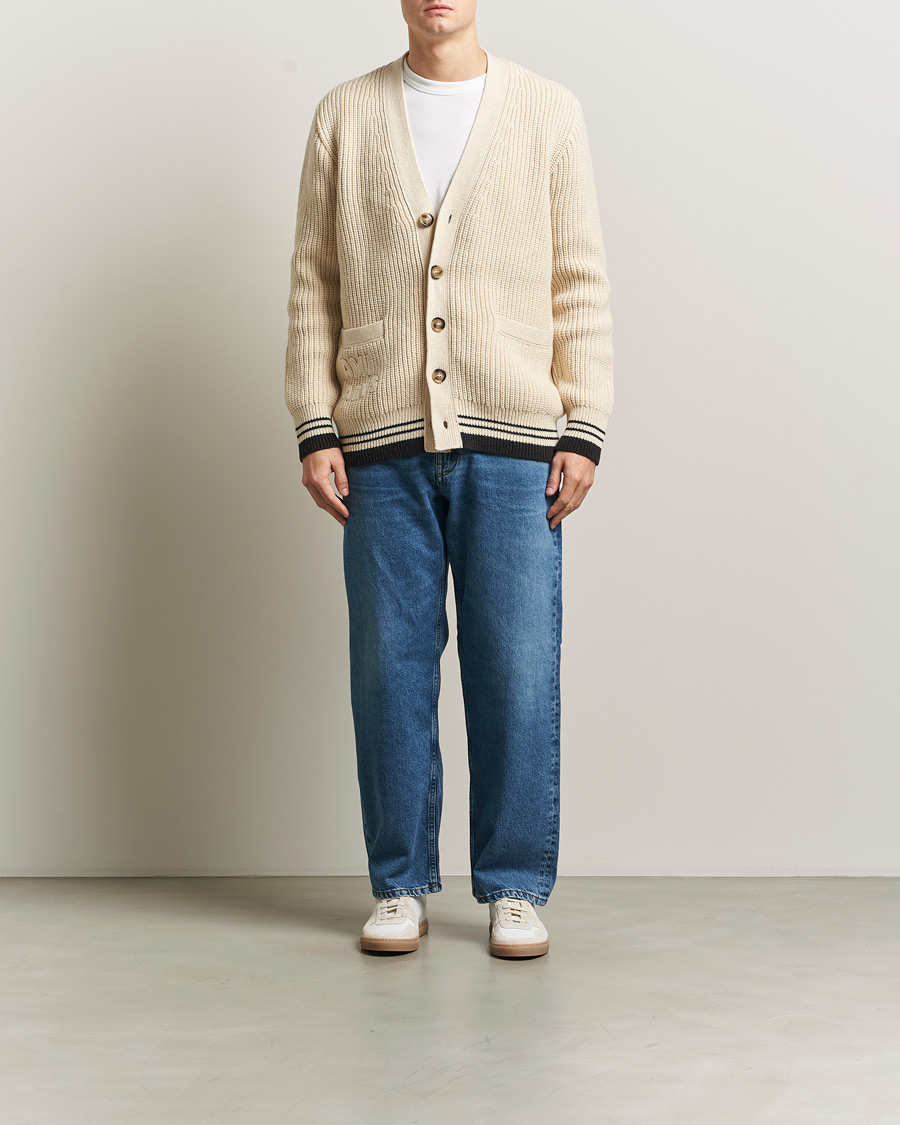 Uomini | Maglieria | AMI | Wool/Cotton Ribbed Cardigan Creme