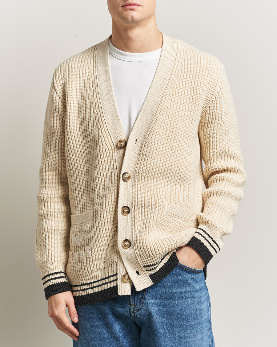 Uomini | Maglieria | AMI | Wool/Cotton Ribbed Cardigan Creme