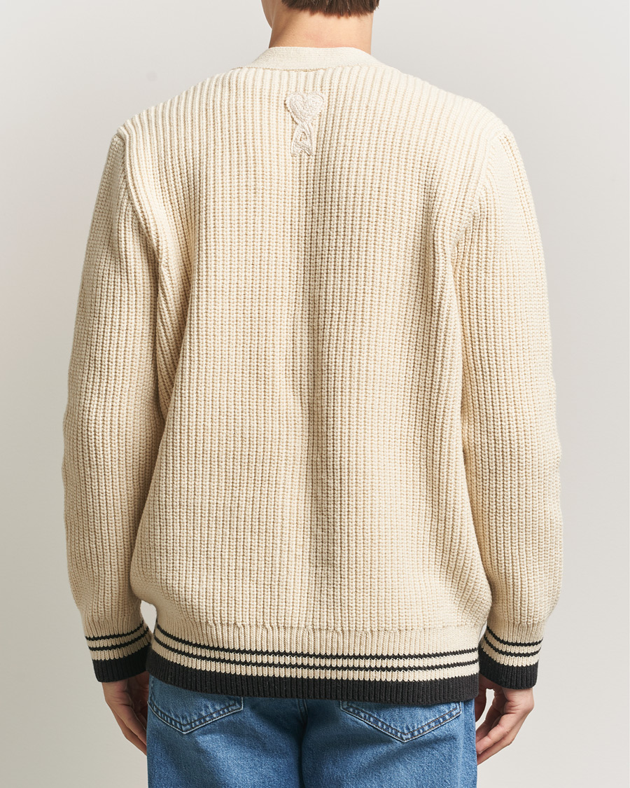Uomini | Maglieria | AMI | Wool/Cotton Ribbed Cardigan Creme