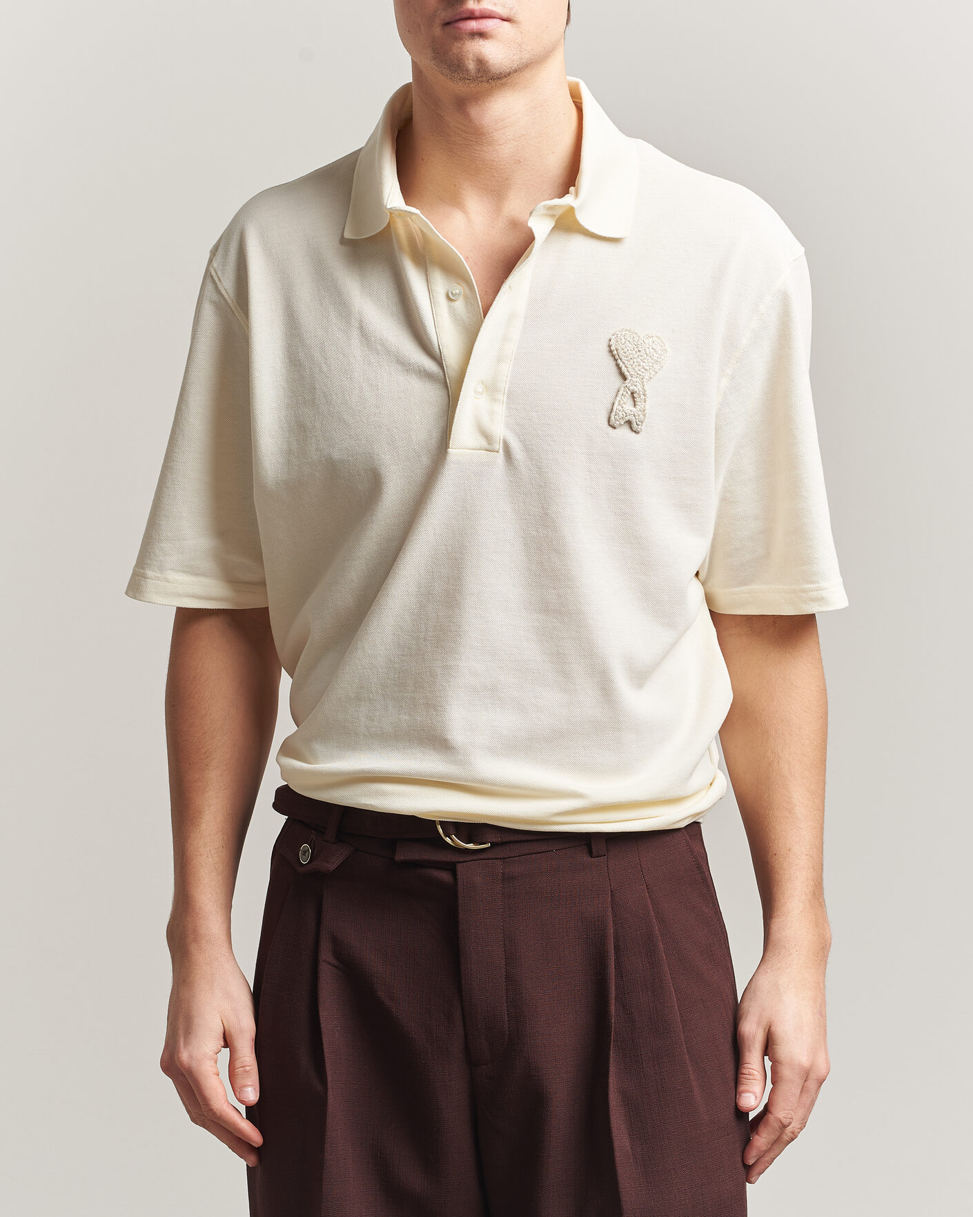 Uomini | Polo | AMI | Knitted Heart Logo Polo Creme