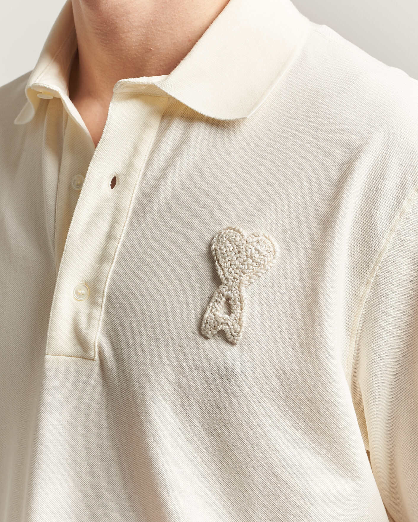 Uomini | Polo | AMI | Knitted Heart Logo Polo Creme