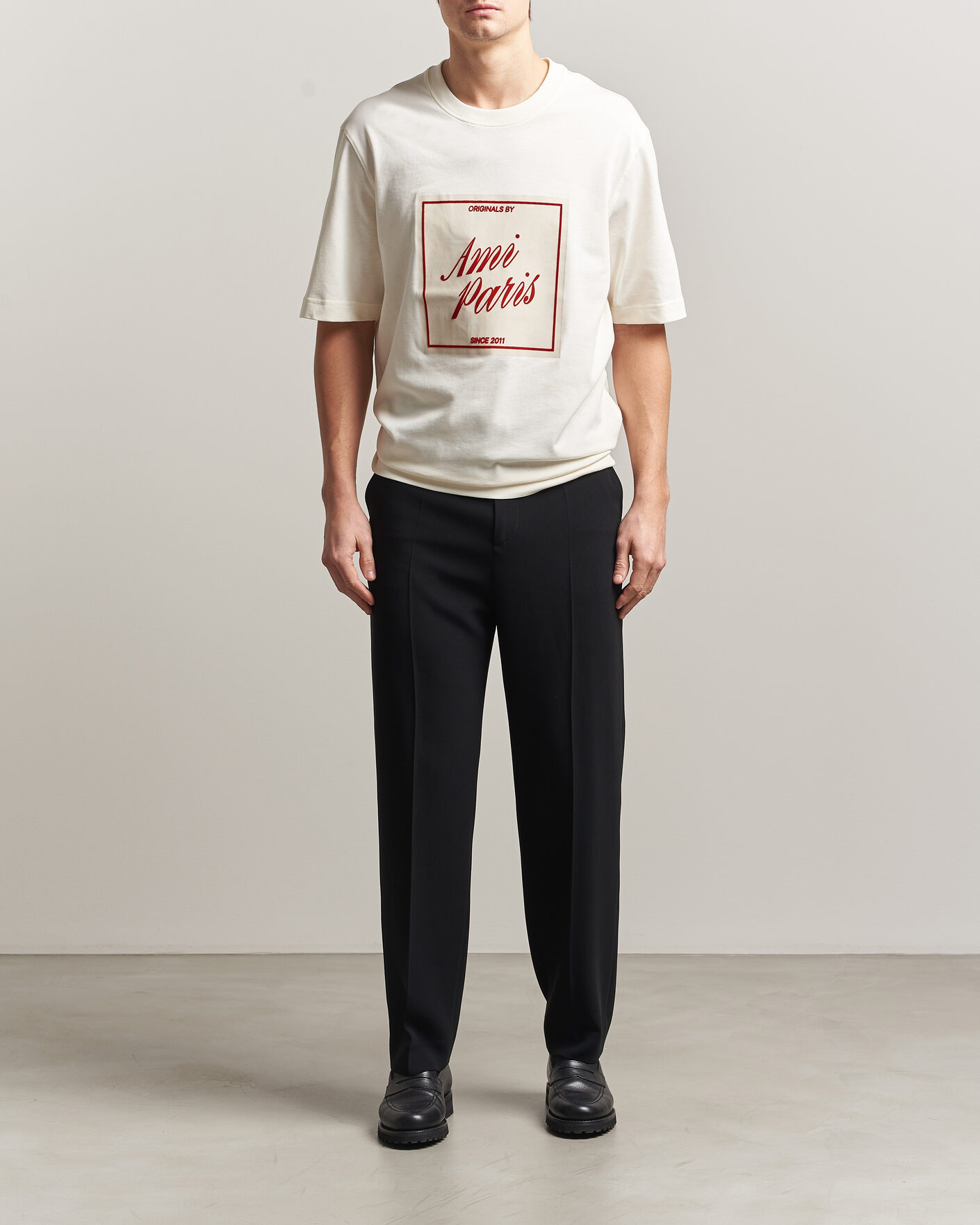 Uomini | T-shirt | AMI | Boxy Fit Printed T-Shirt Creme