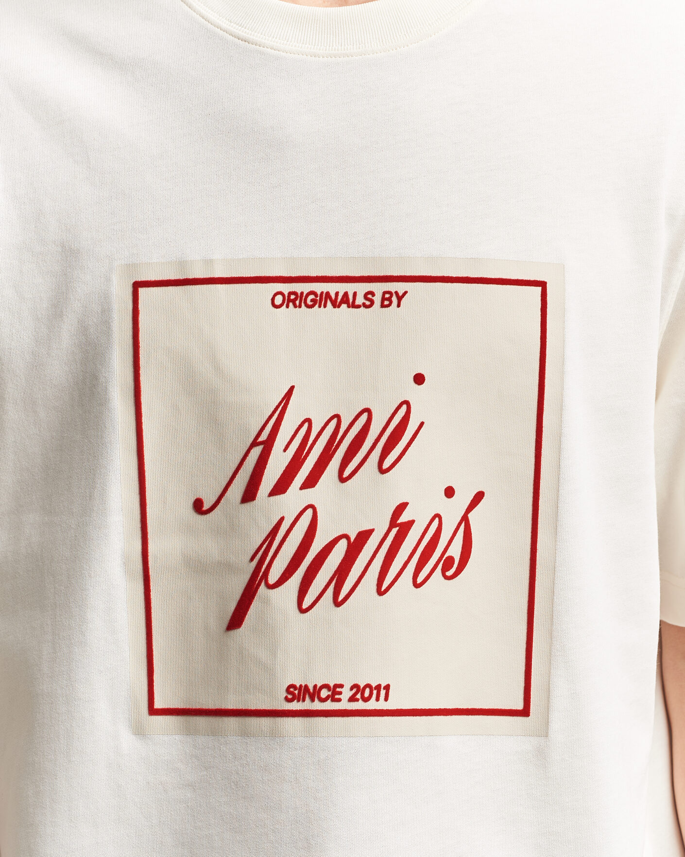 Uomini | T-shirt | AMI | Boxy Fit Printed T-Shirt Creme