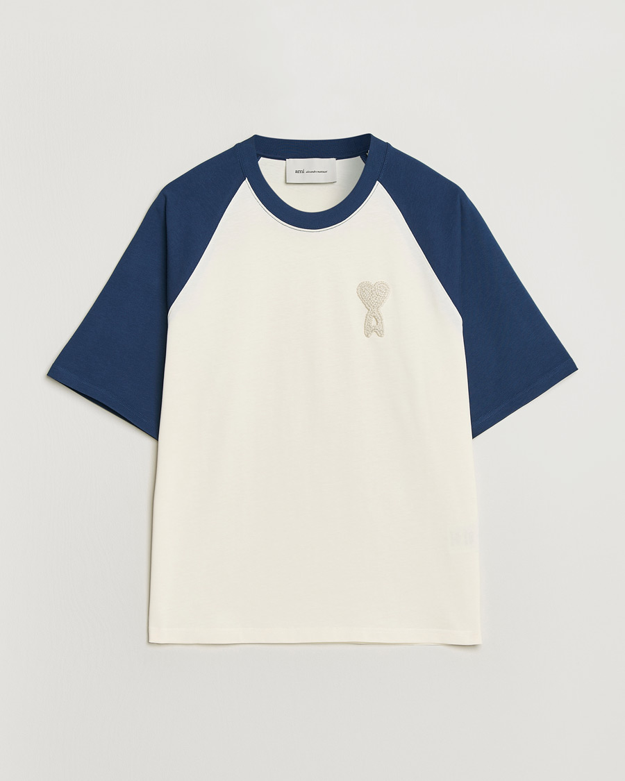 Uomini | T-shirt | AMI | Knitted Heart Logo T-Shirt Creme/Navy