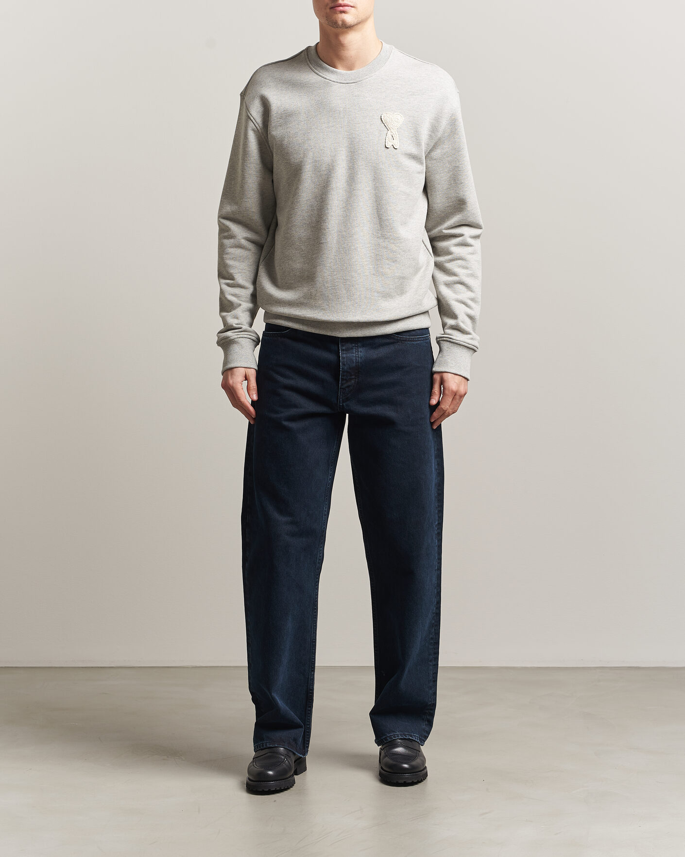 Uomini | Maglieria | AMI | Knitted Heart Logo Sweatshirt Grey Melange