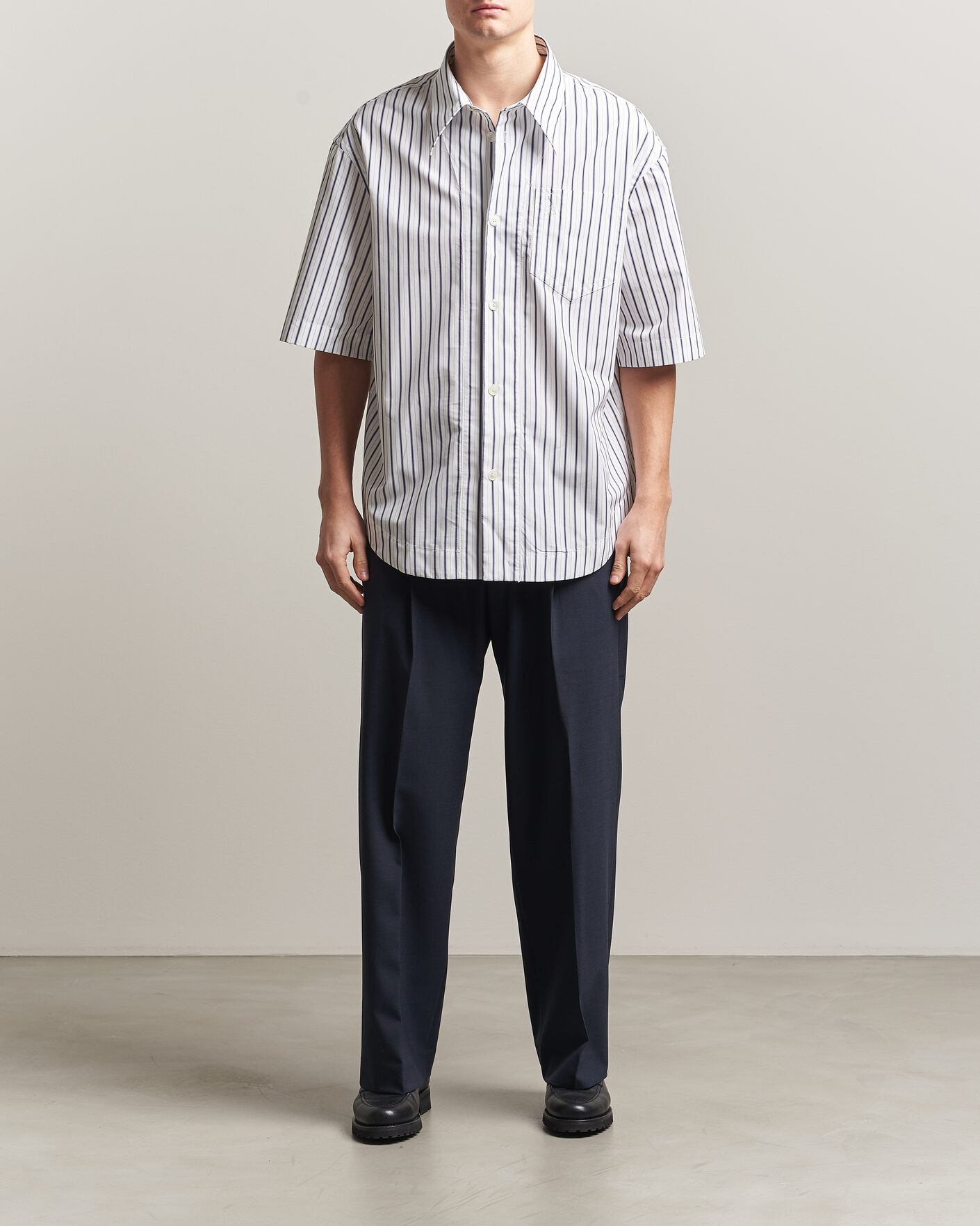 Uomini | Camicie | AMI | Short Sleeve Camp Collar Shirt White/Blue