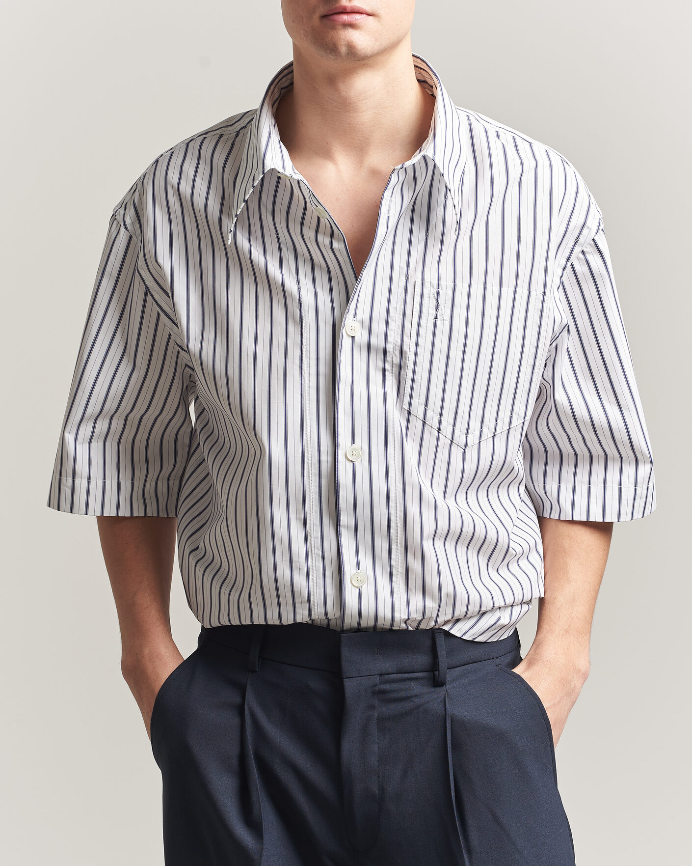 Uomini | Camicie | AMI | Short Sleeve Camp Collar Shirt White/Blue