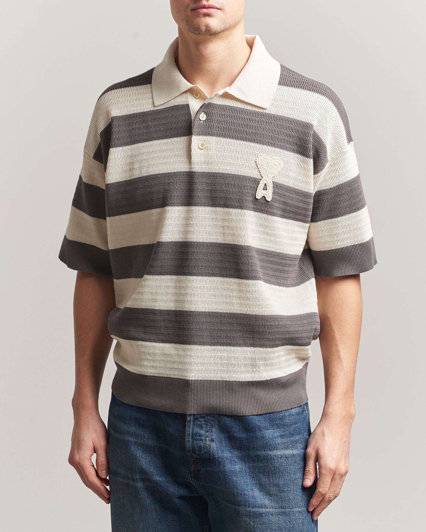 Uomini | Polo | AMI | Striped Polo White/Grey