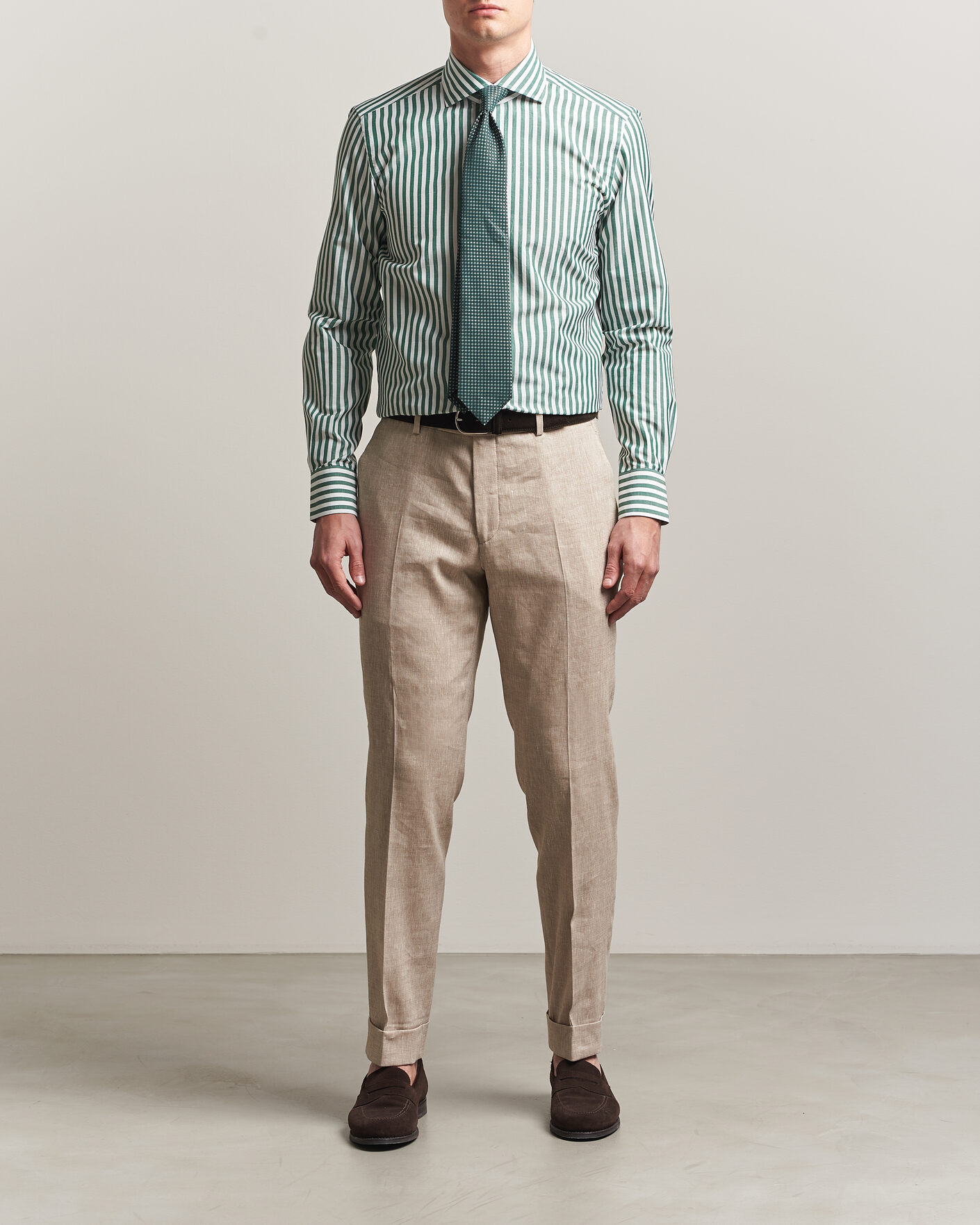 Uomini | Camicie | 100Hands | Cotton/Linen Bengal Stripe Shirt Green