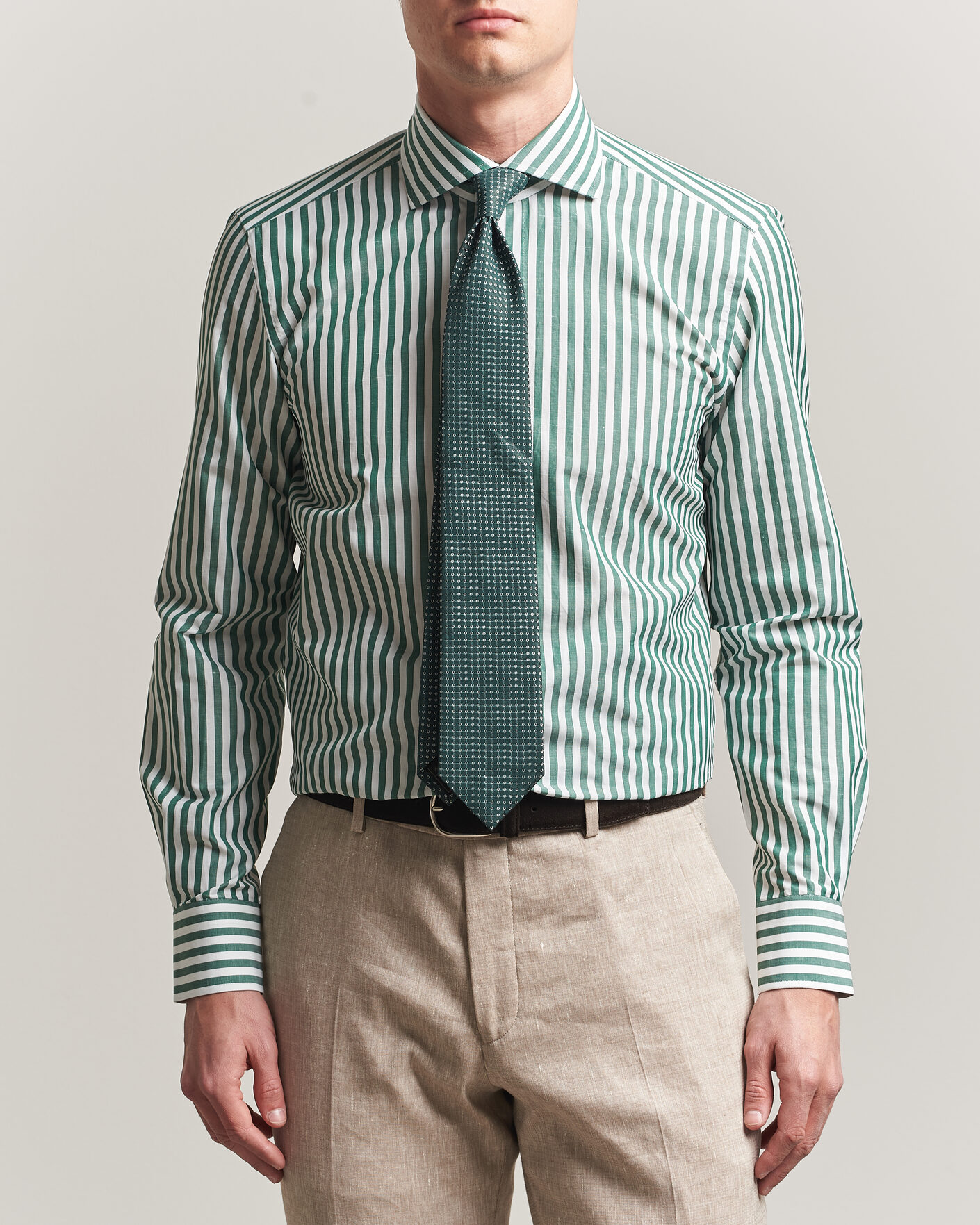 Uomini | Camicie | 100Hands | Cotton/Linen Bengal Stripe Shirt Green