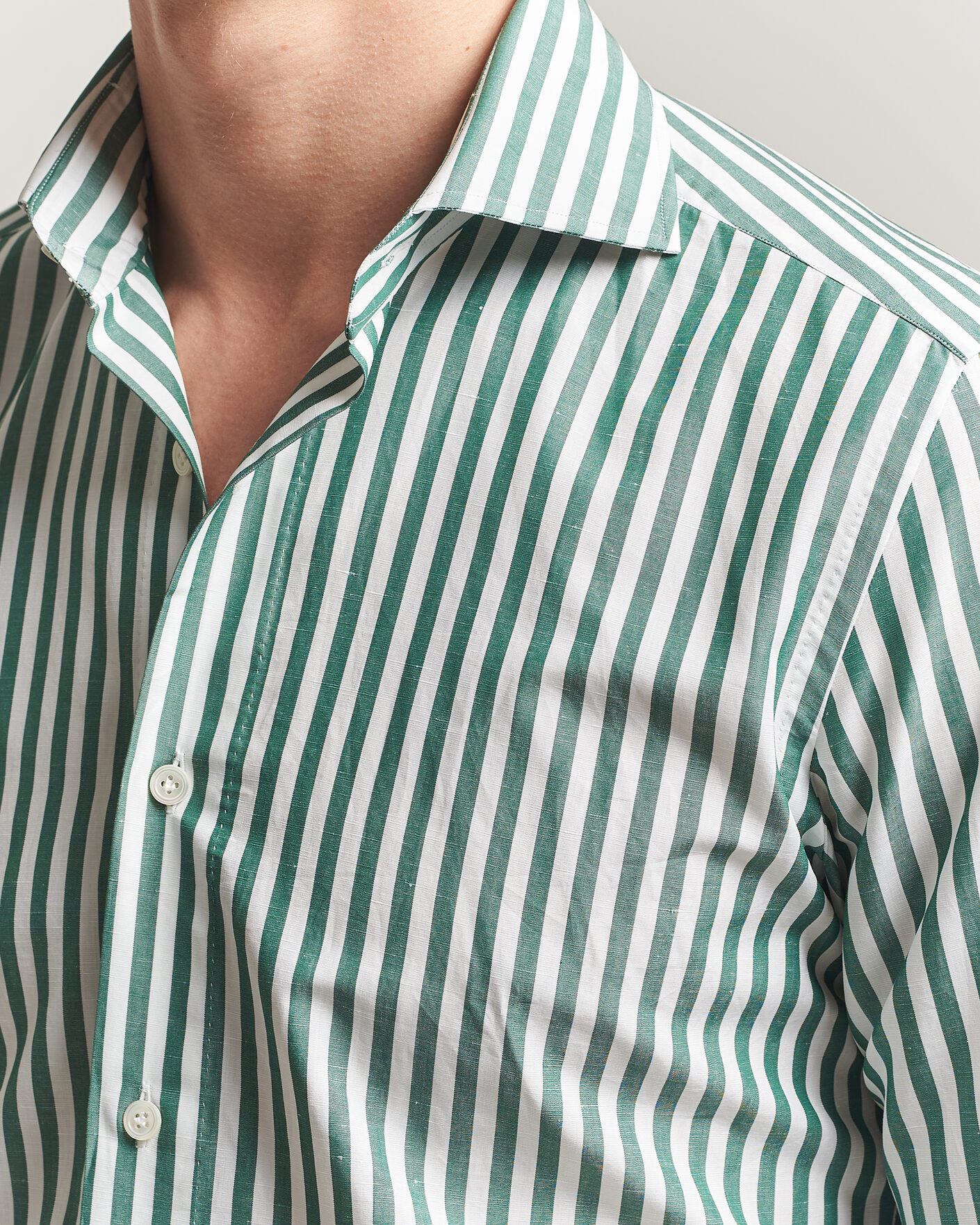 Uomini | Camicie | 100Hands | Cotton/Linen Bengal Stripe Shirt Green