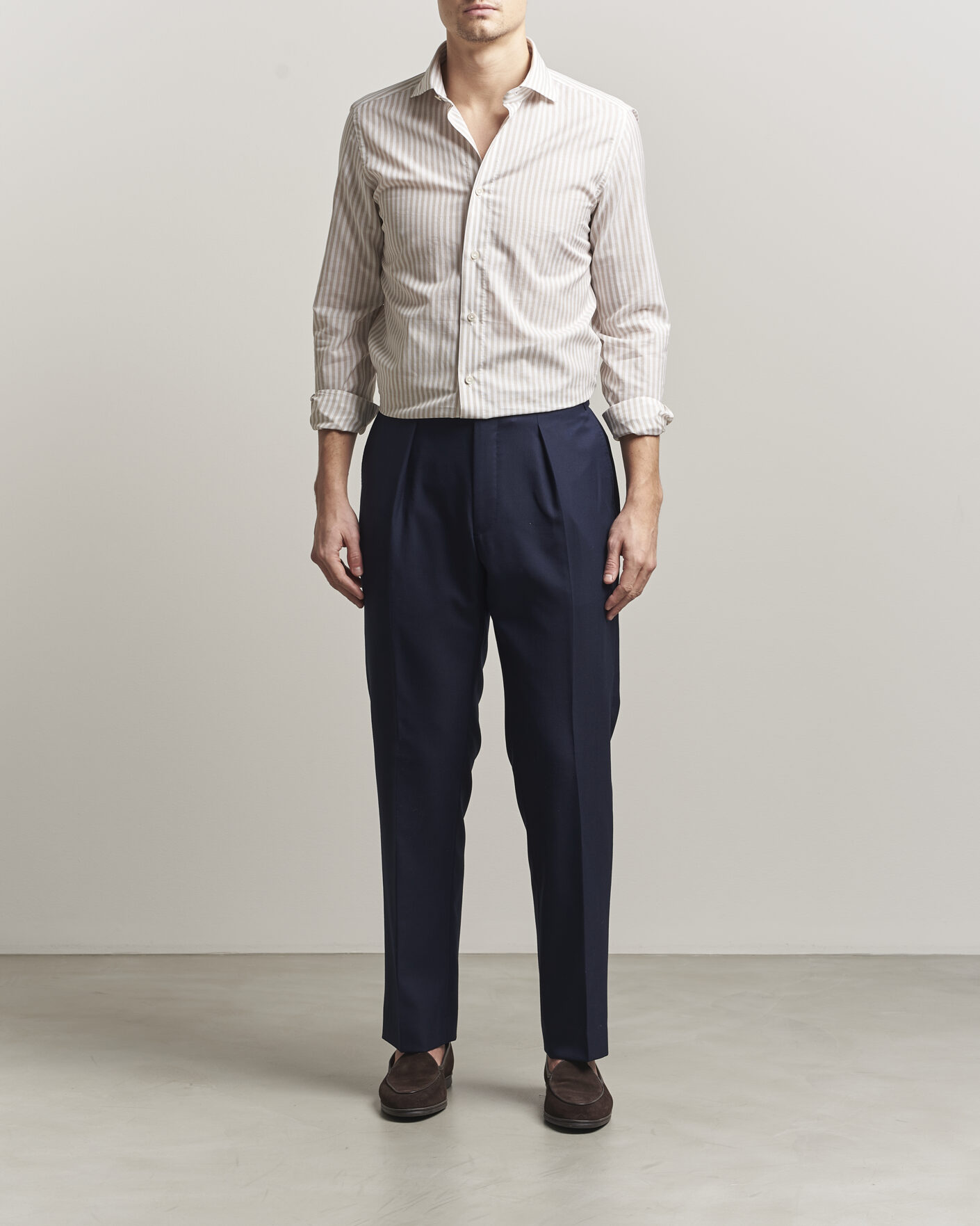 Uomini | Camicie | 100Hands | Cotton/Linen Bengal Stripe Shirt Light Brown