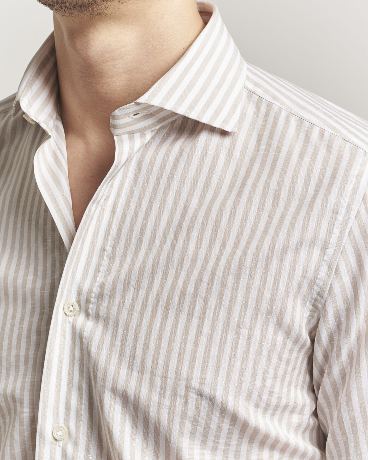 Uomini | Camicie | 100Hands | Cotton/Linen Bengal Stripe Shirt Light Brown