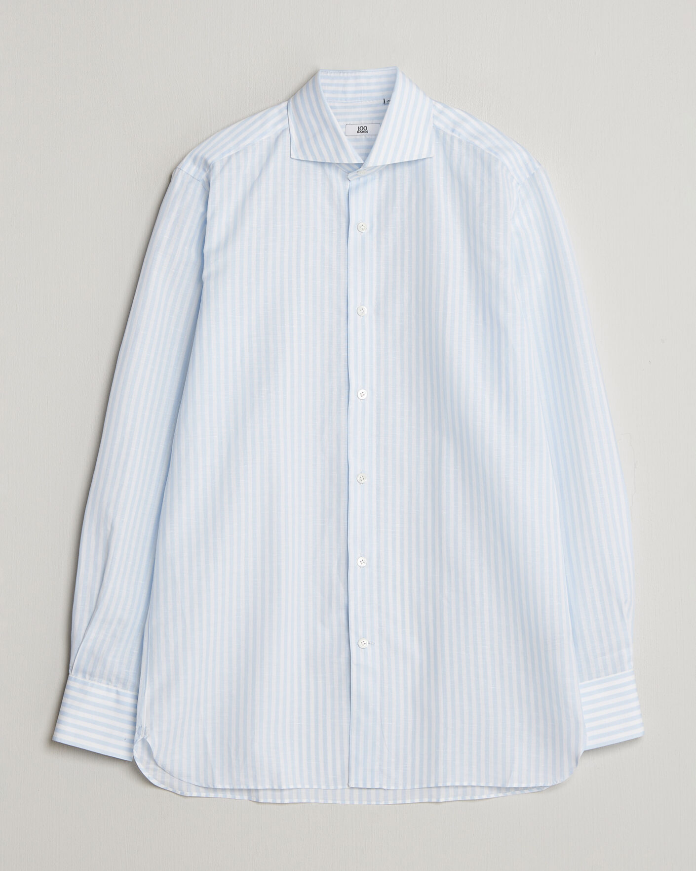 Uomini | Camicie | 100Hands | Cotton/Linen Bengal Stripe Shirt Light Blue