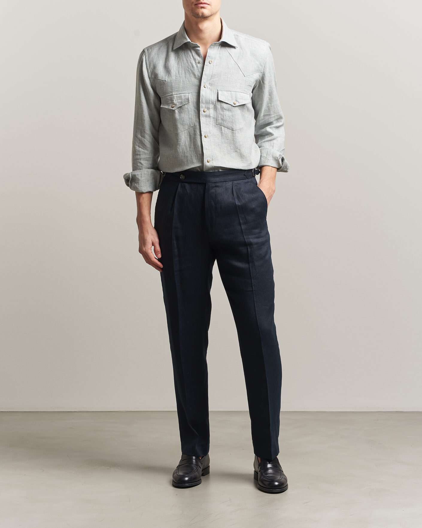 Uomini | Camicie | 100Hands | Two Pocket Western Linen Shirt Mint Green