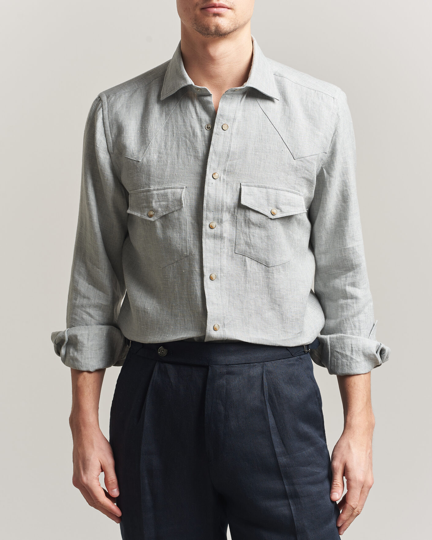 Uomini | Camicie | 100Hands | Two Pocket Western Linen Shirt Mint Green