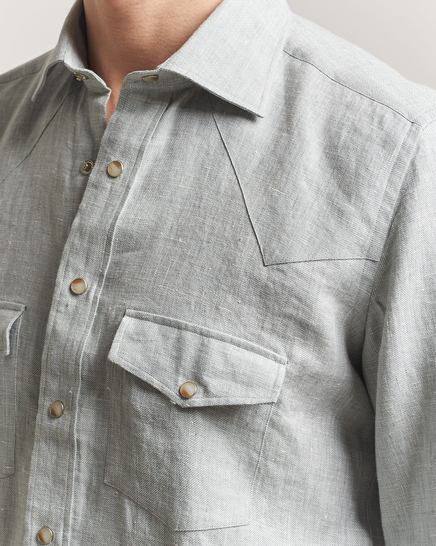 Uomini | Camicie | 100Hands | Two Pocket Western Linen Shirt Mint Green