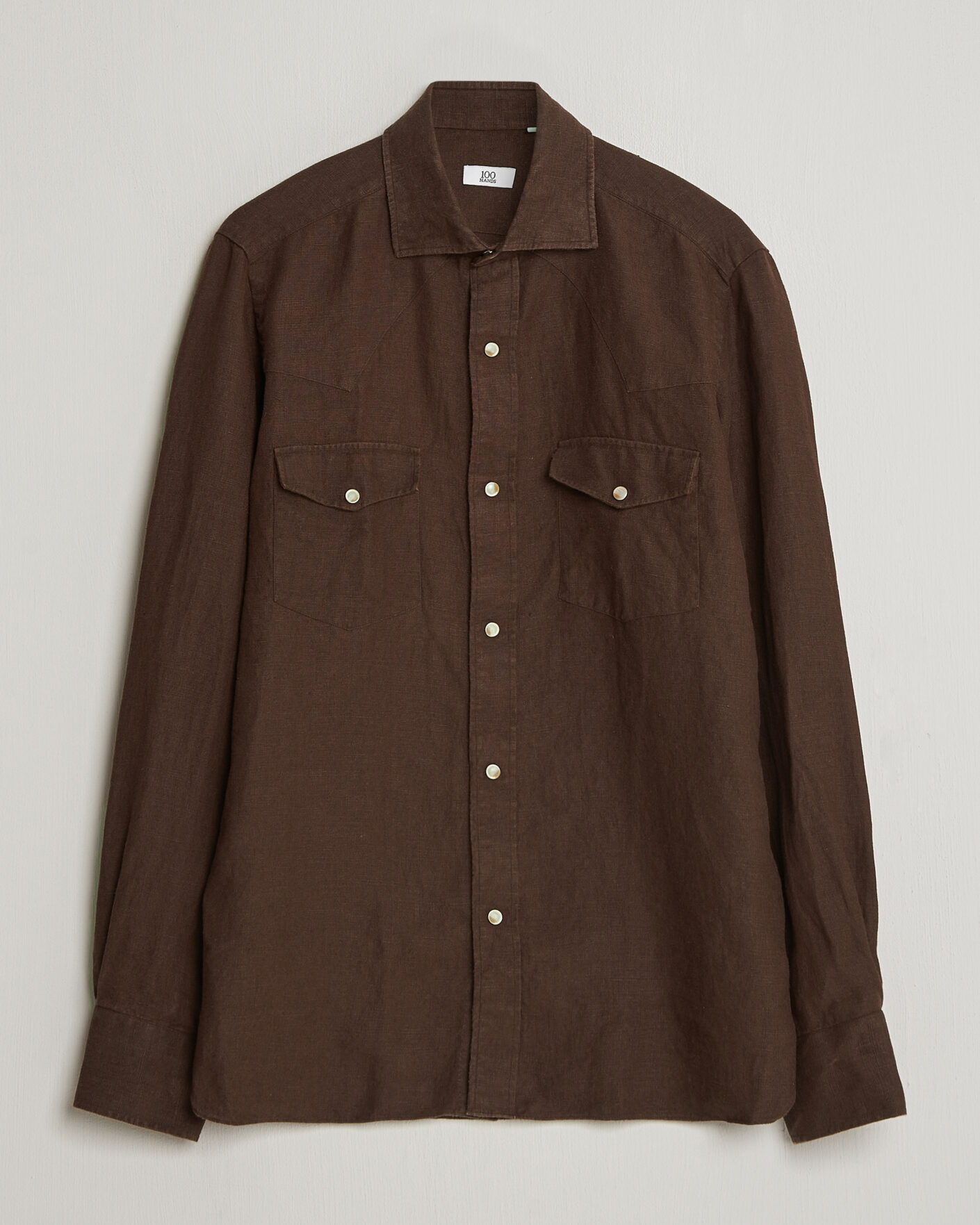 Uomini | Camicie | 100Hands | Two Pocket Western Linen Shirt Chocolate