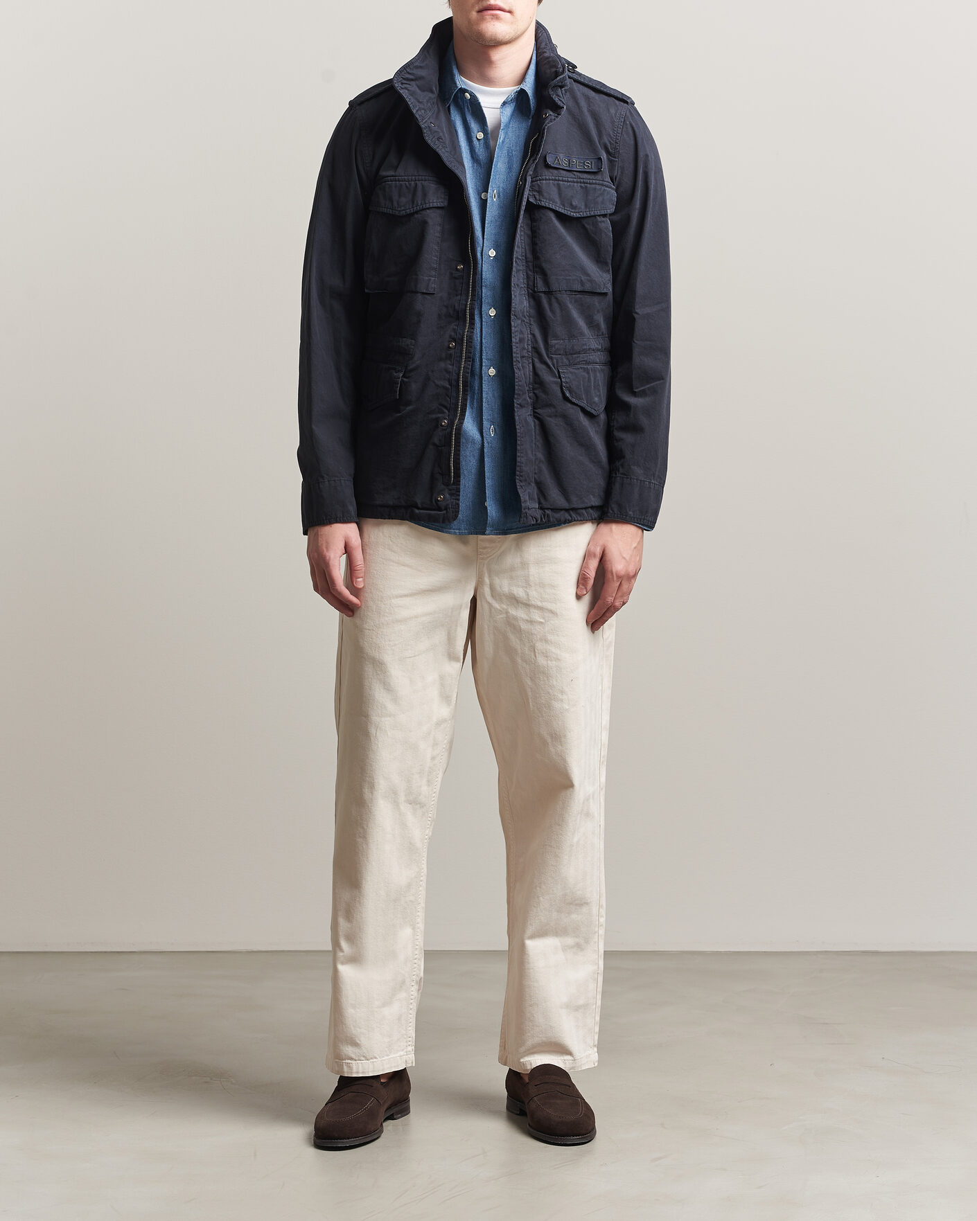 Uomini | Giacche | Aspesi | Washed Cotton Field Jacket Navy