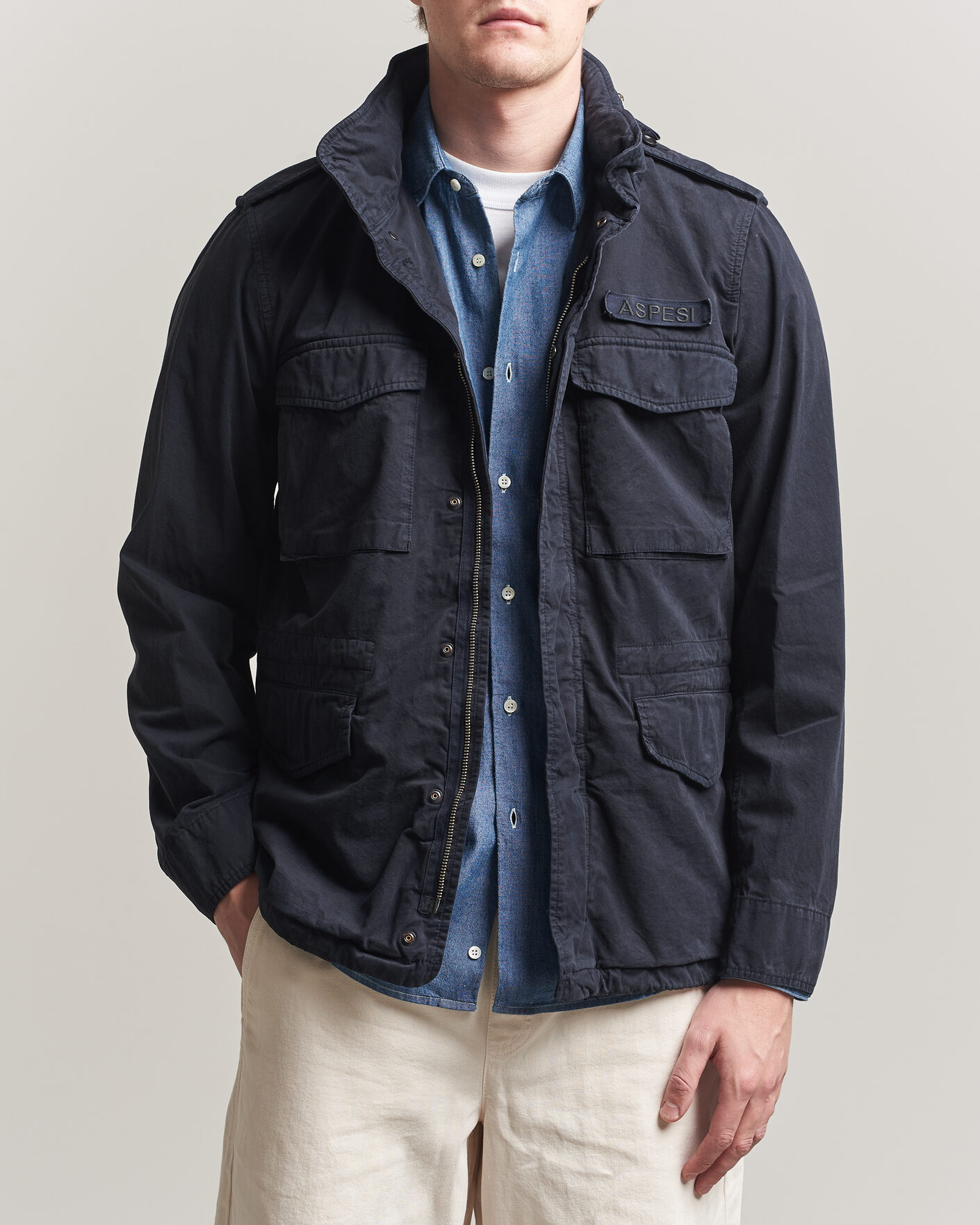 Uomini | Giacche | Aspesi | Washed Cotton Field Jacket Navy