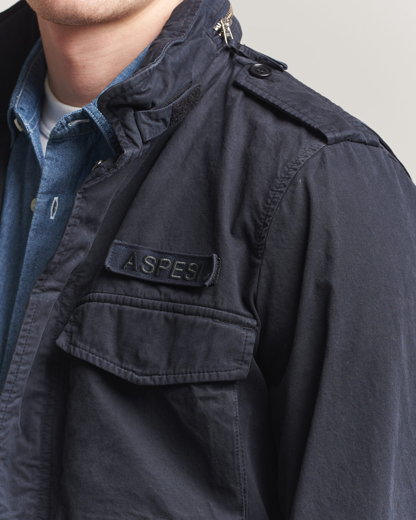 Uomini | Giacche | Aspesi | Washed Cotton Field Jacket Navy