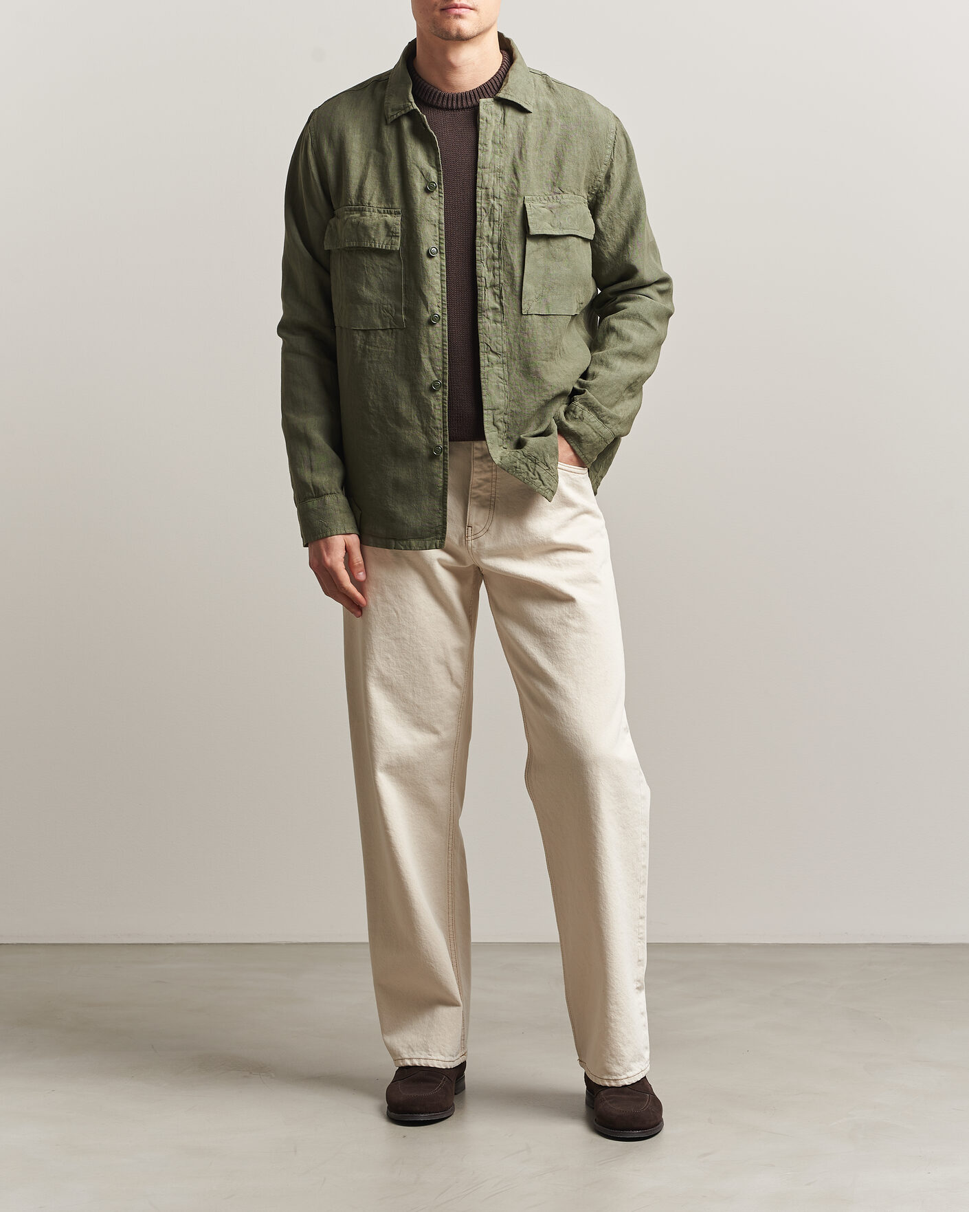 Uomini | Giacche | Aspesi | Linen Overshirt Military