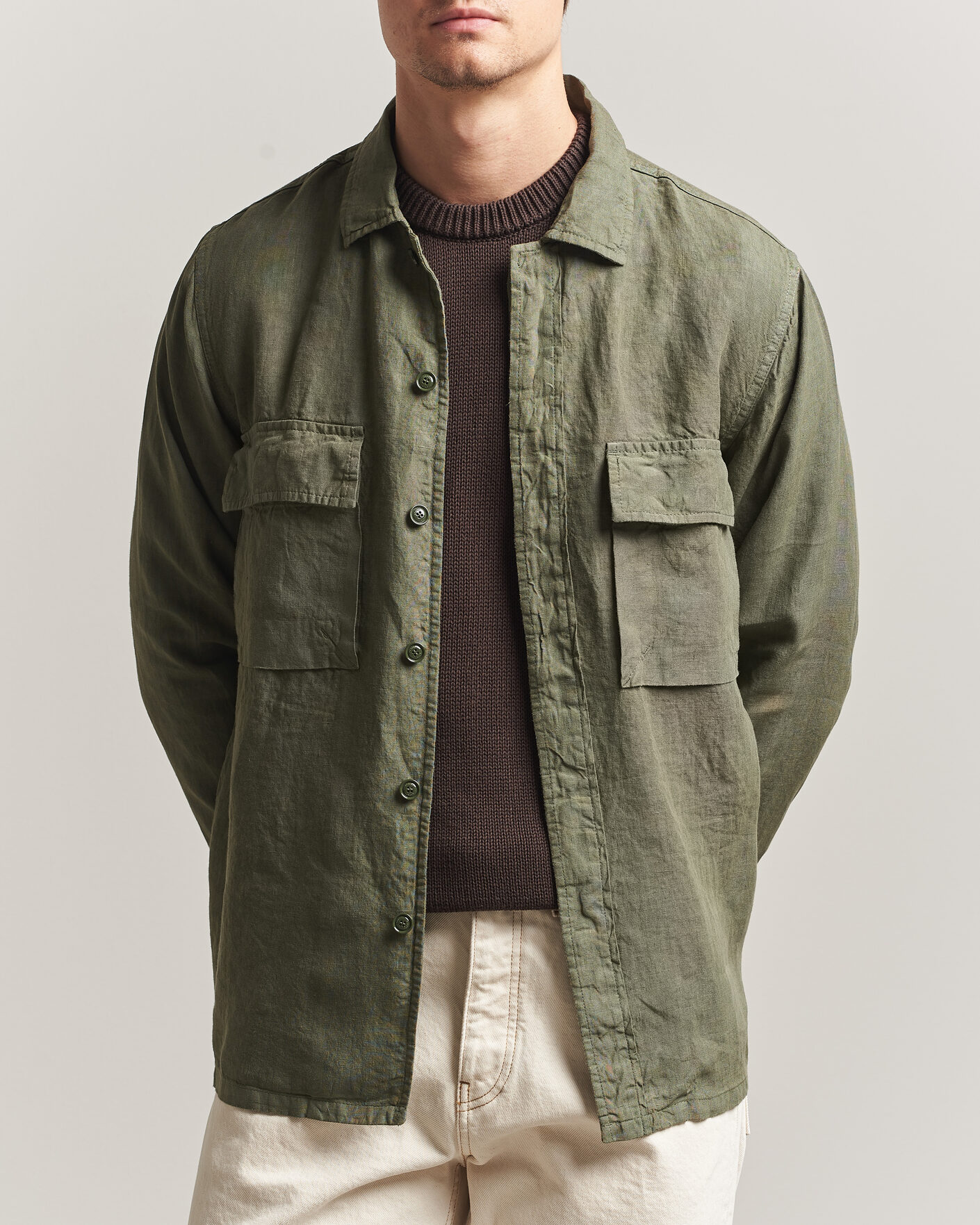 Uomini | Giacche | Aspesi | Linen Overshirt Military