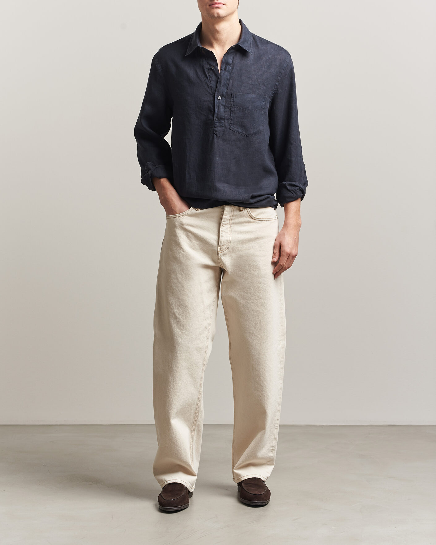 Uomini | Camicie | Aspesi | Popover Linen Shirt Navy