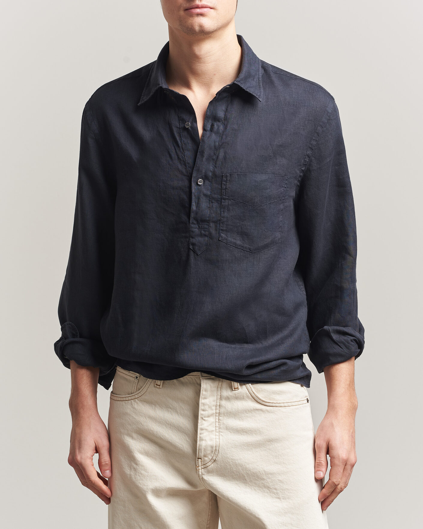 Uomini | Camicie | Aspesi | Popover Linen Shirt Navy