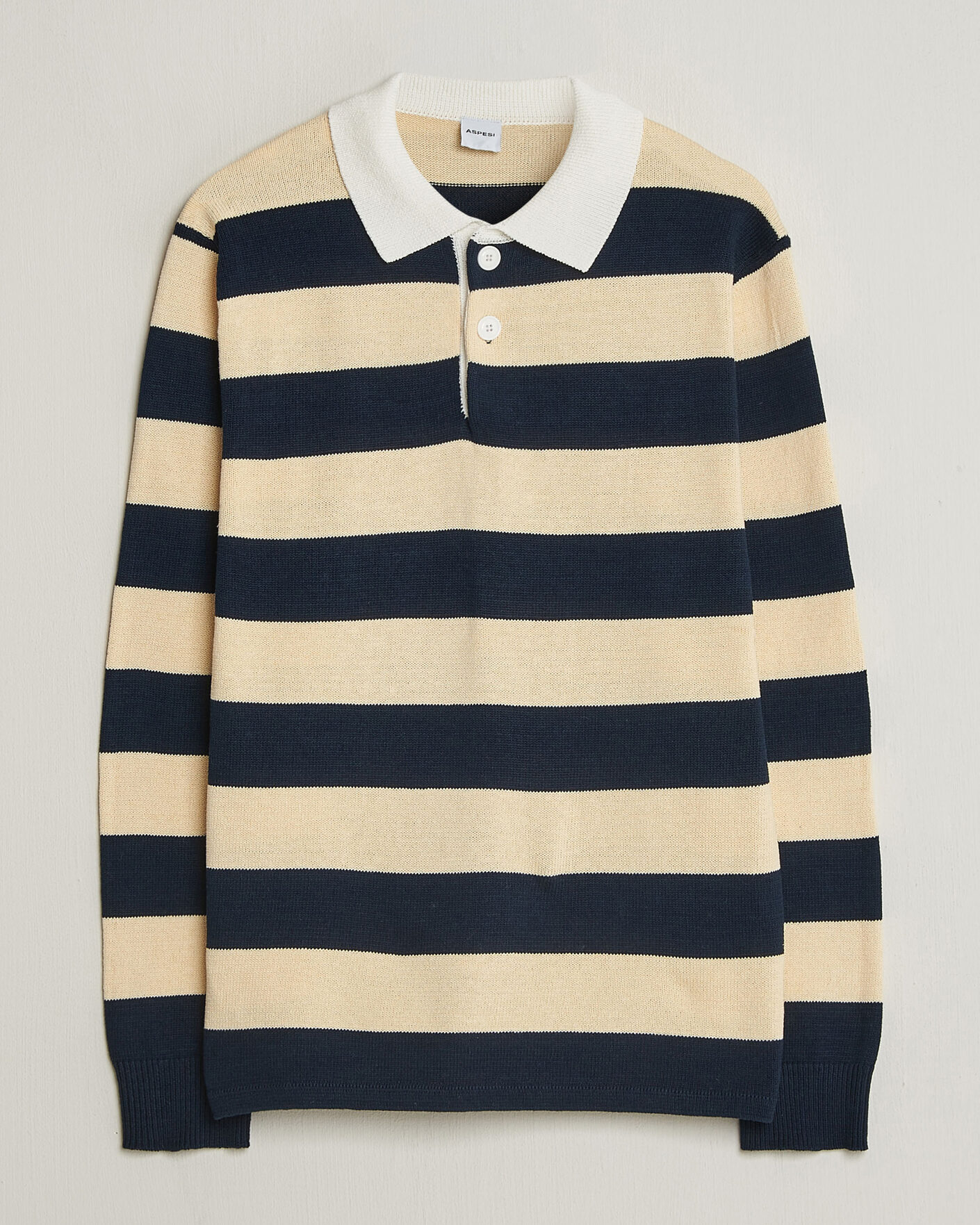 Uomini | Maglieria | Aspesi | Long Sleeve Knitted Polo Navy/Ecru