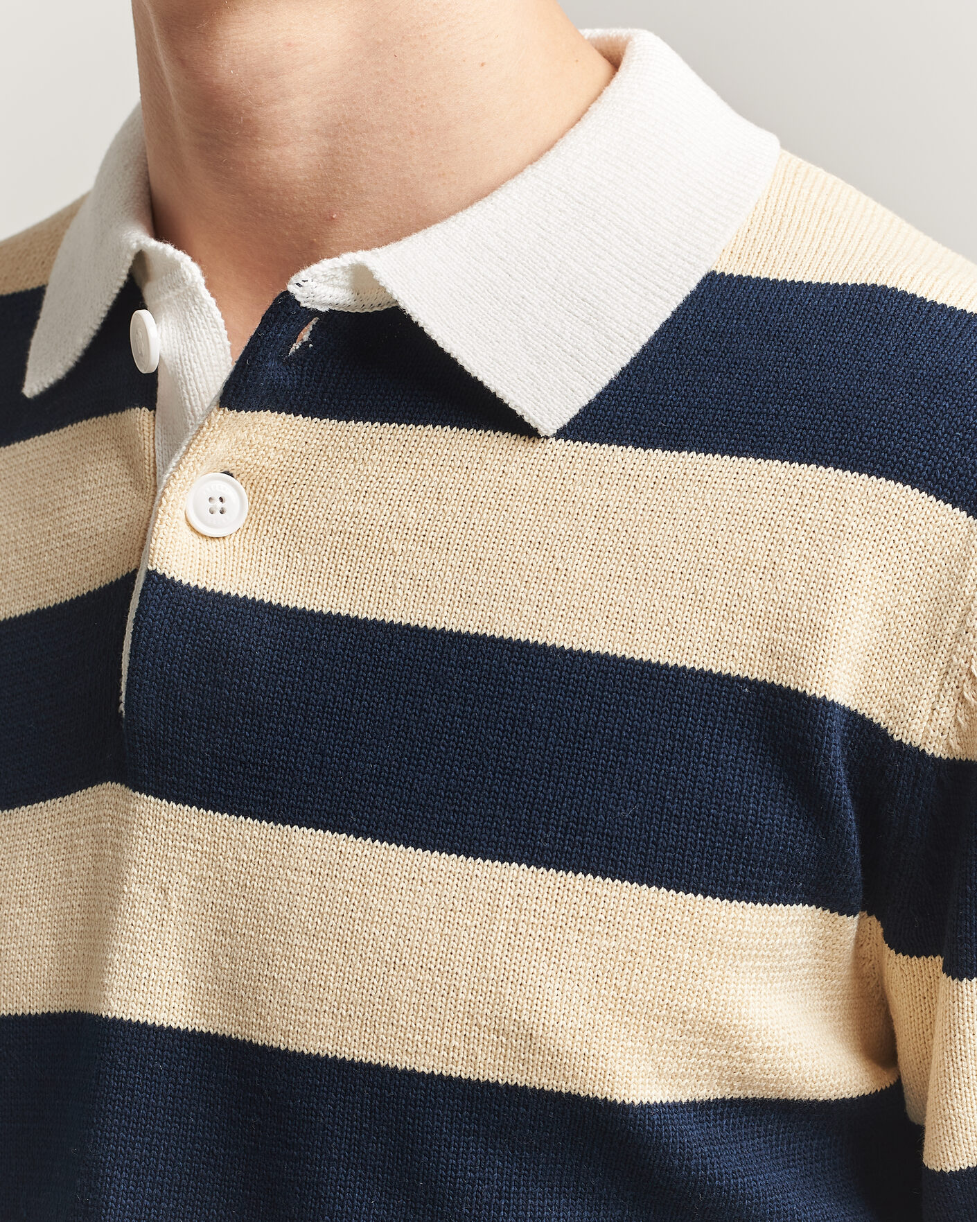 Uomini | Maglieria | Aspesi | Long Sleeve Knitted Polo Navy/Ecru