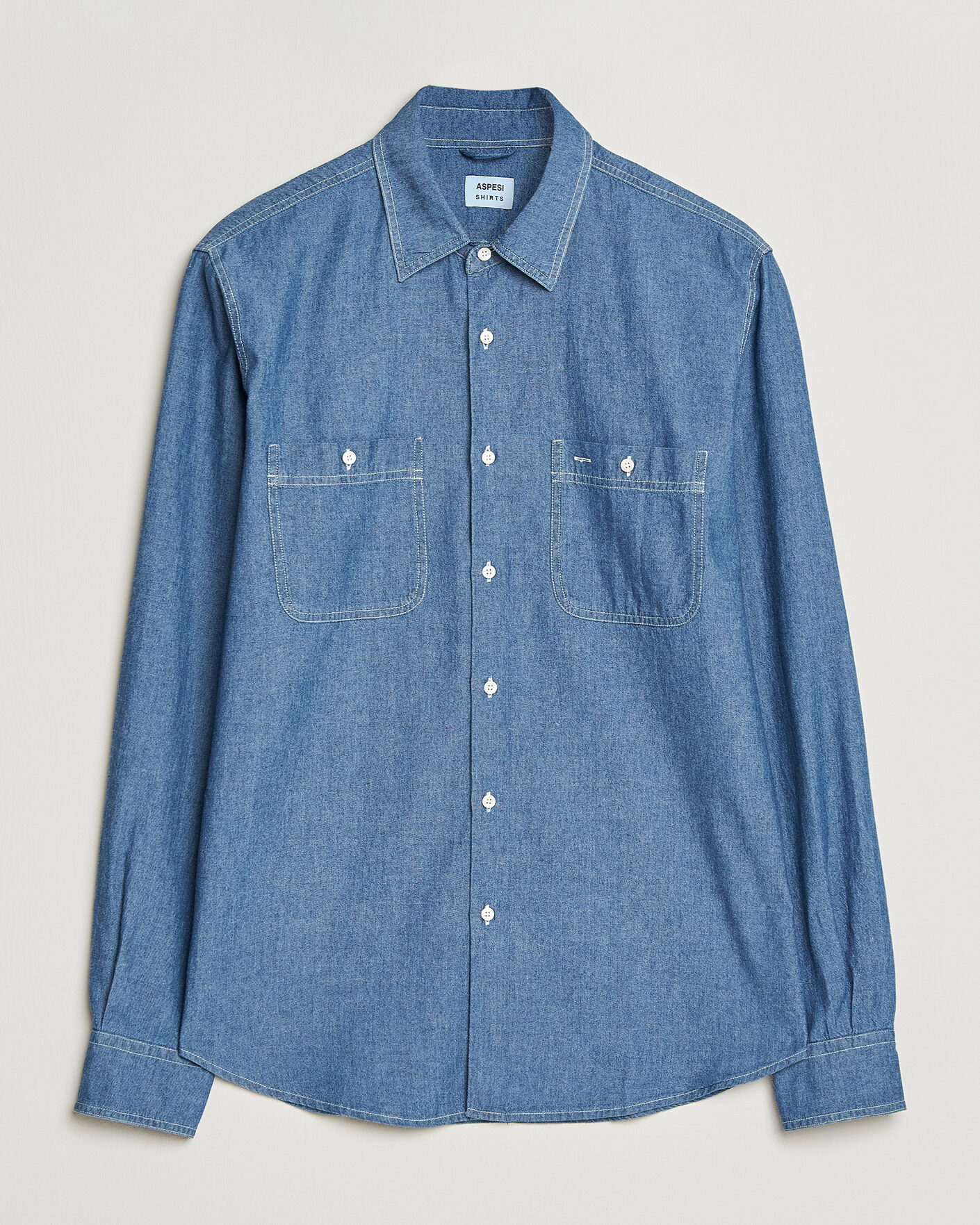 Uomini | Camicie | Aspesi | Chambray Work Shirt Medium Blue