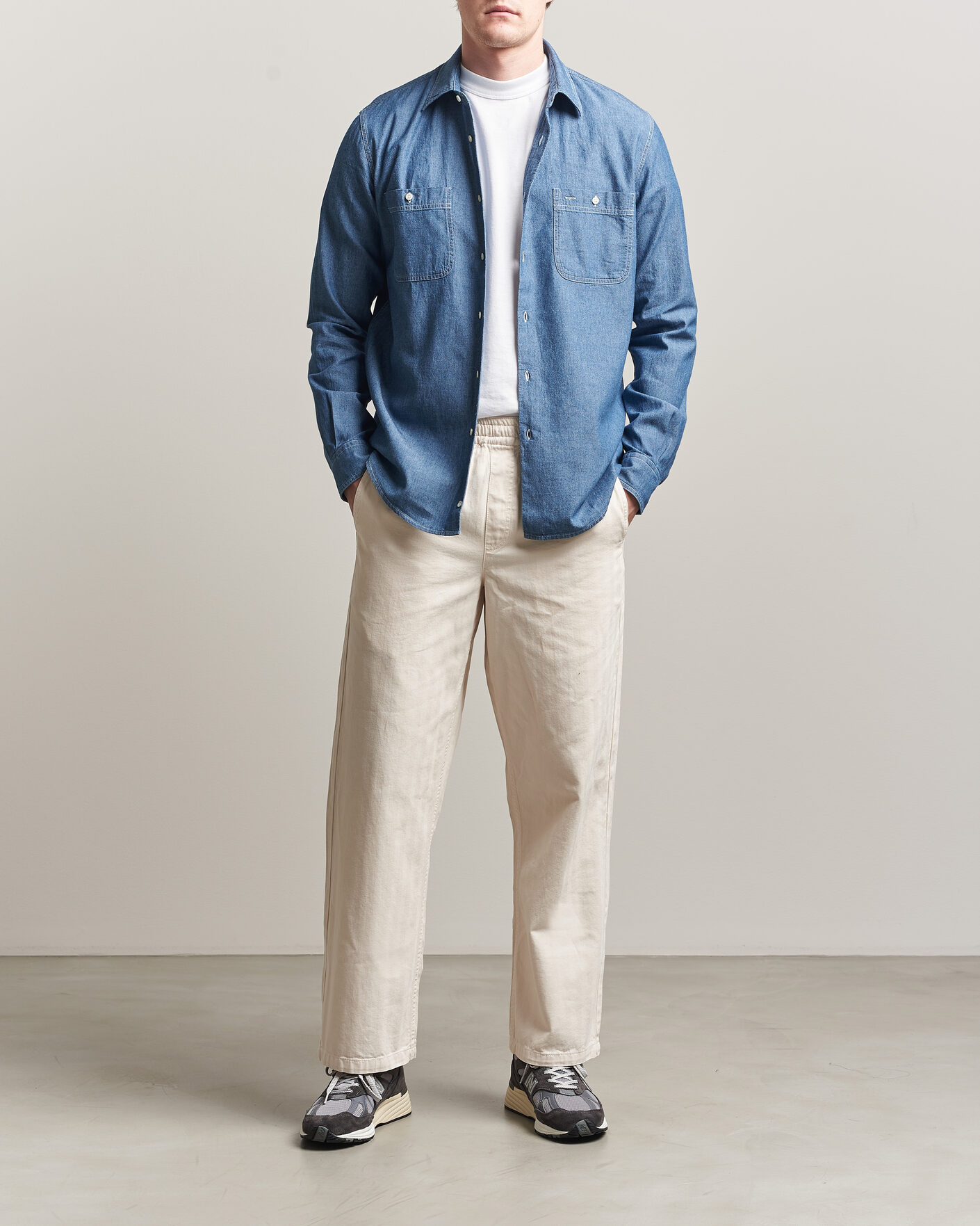 Uomini | Camicie | Aspesi | Chambray Work Shirt Medium Blue