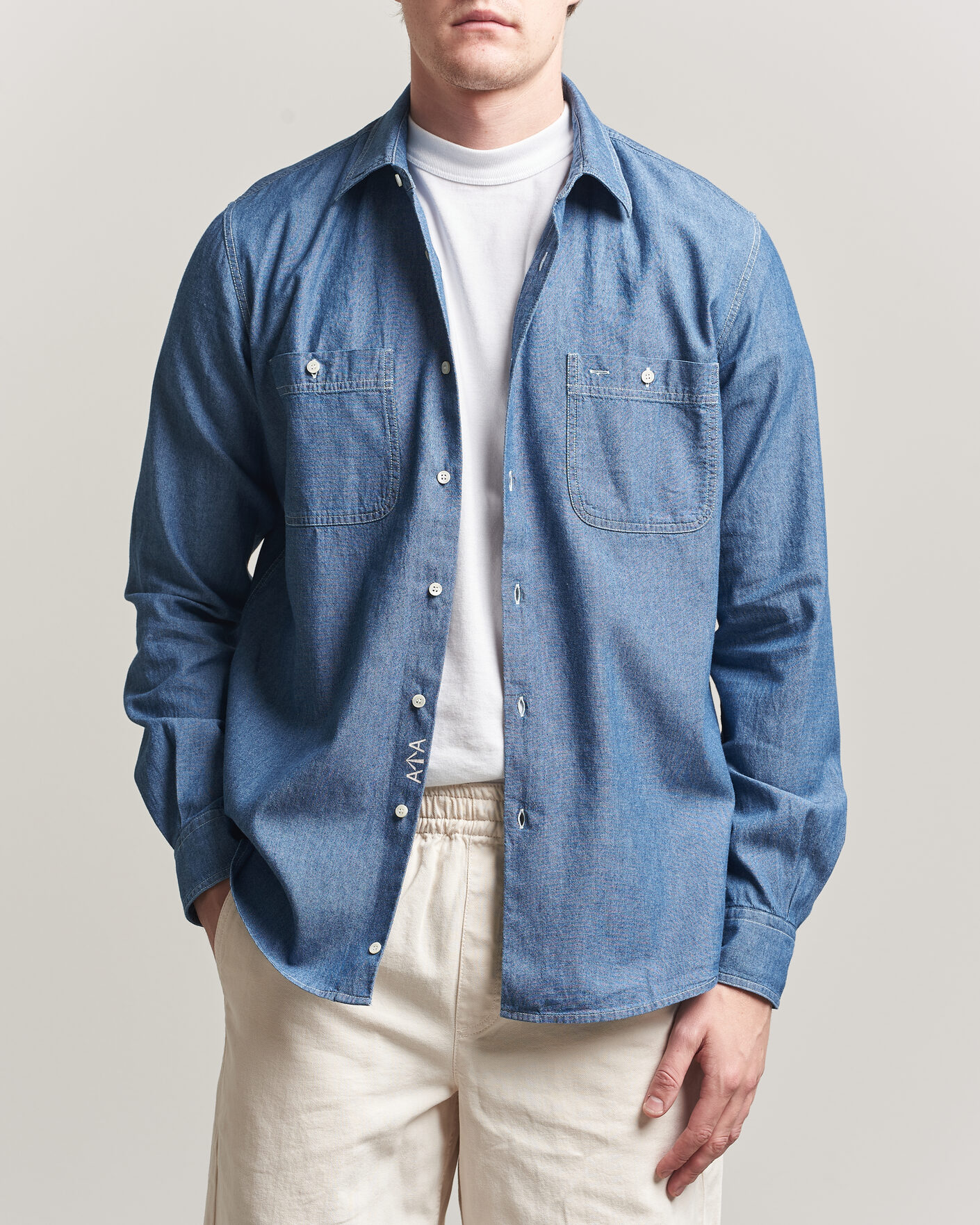 Uomini | Camicie | Aspesi | Chambray Work Shirt Medium Blue