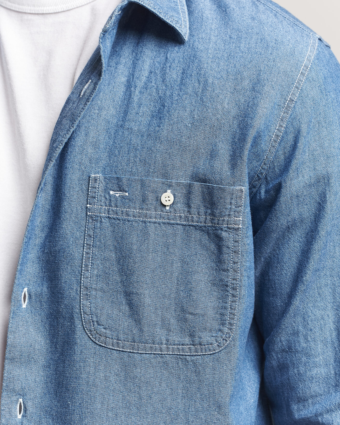 Uomini | Camicie | Aspesi | Chambray Work Shirt Medium Blue
