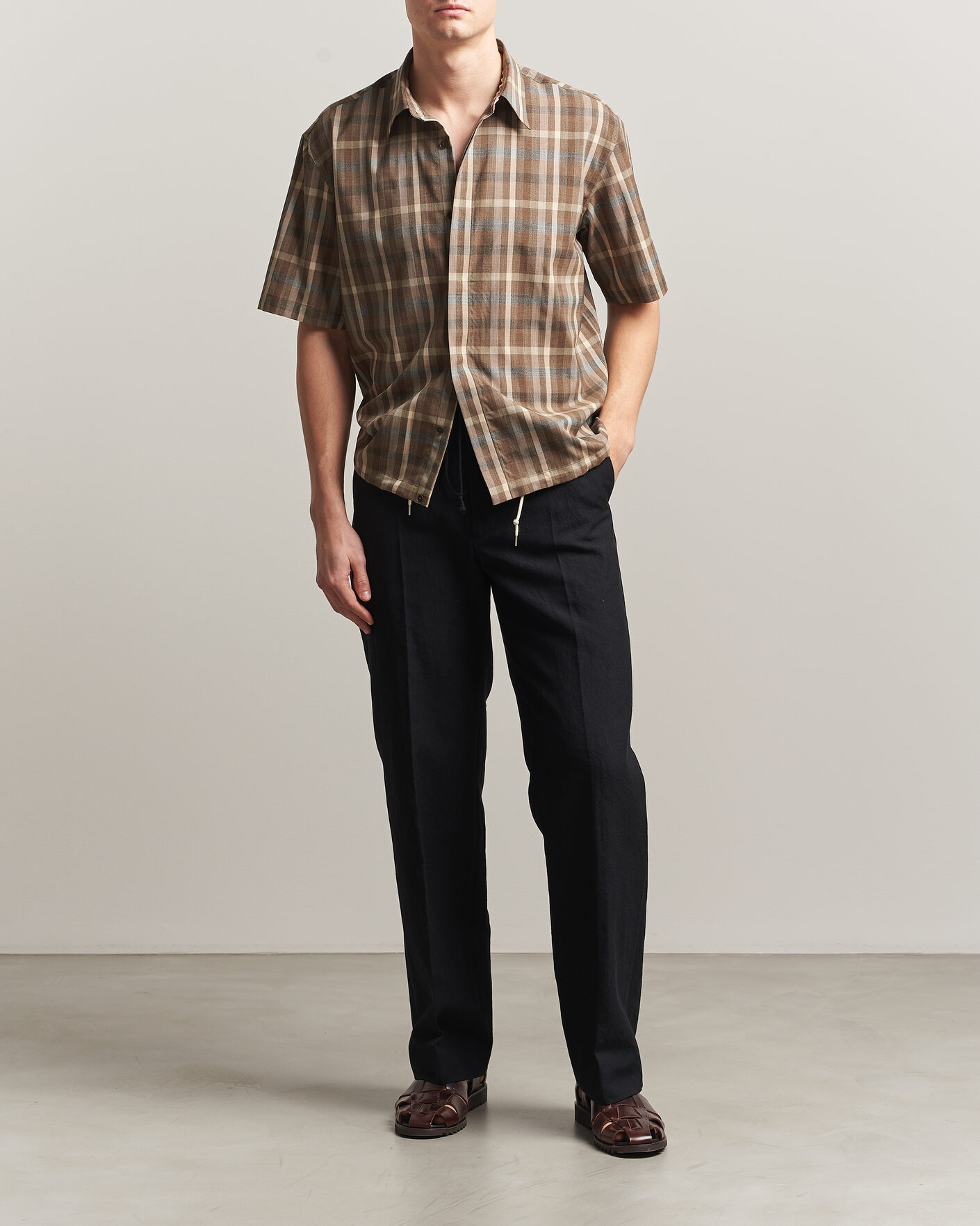 Uomini | Pantaloni | Auralee | Wool/Linen Ox Drawstring Pants Black