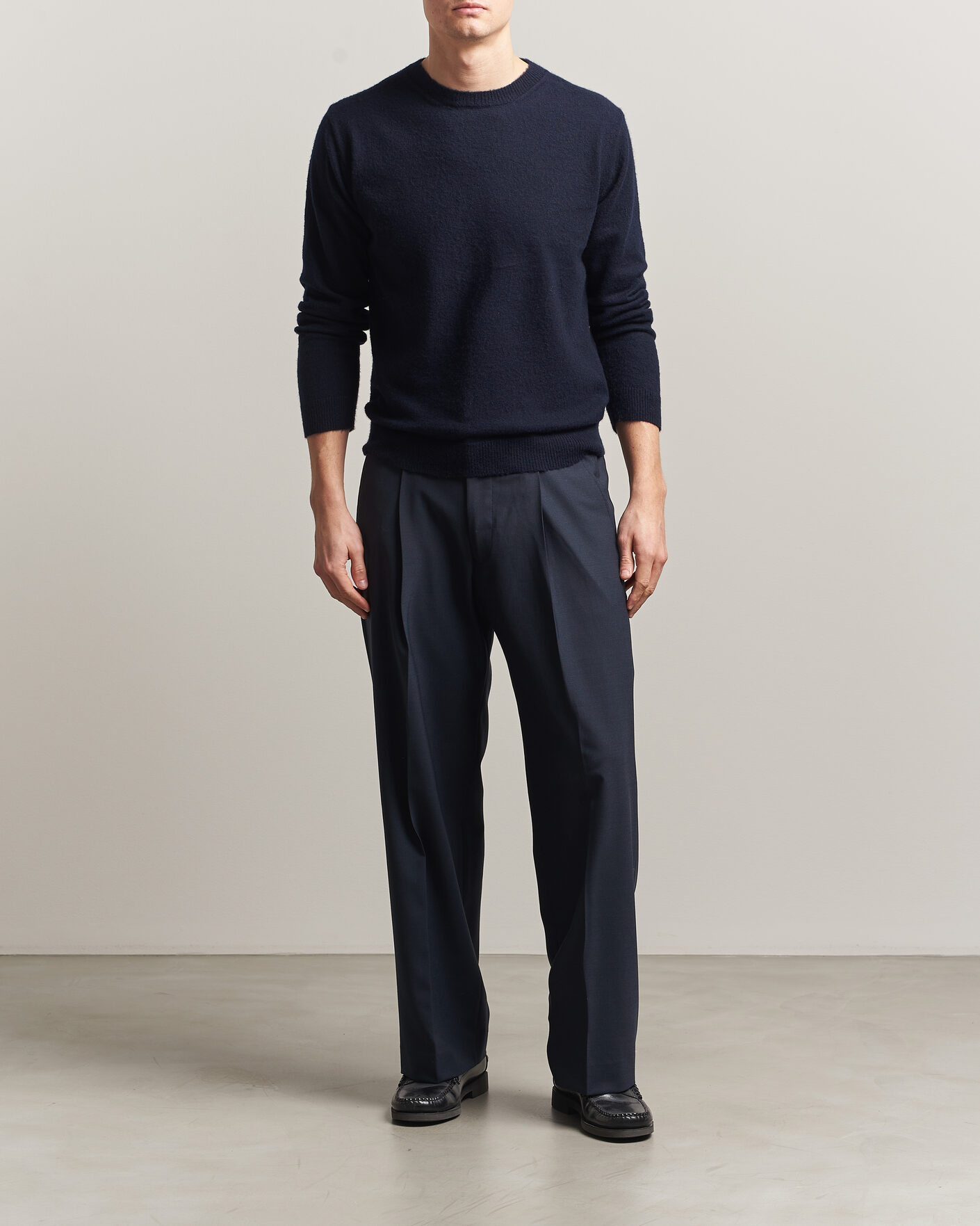Uomini | Maglieria | Auralee | Brushed Cashmere/Cotton Crew Neck Navy