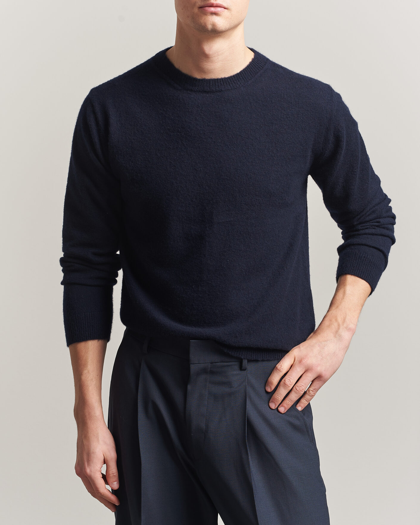 Uomini | Maglieria | Auralee | Brushed Cashmere/Cotton Crew Neck Navy