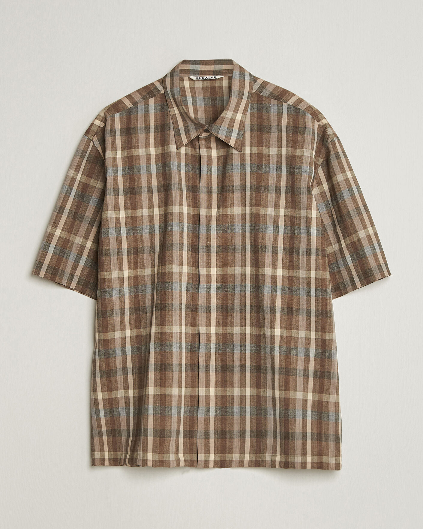 Uomini | Camicie | Auralee | Tropical Wool Half Sleeve Shirt Brown Check