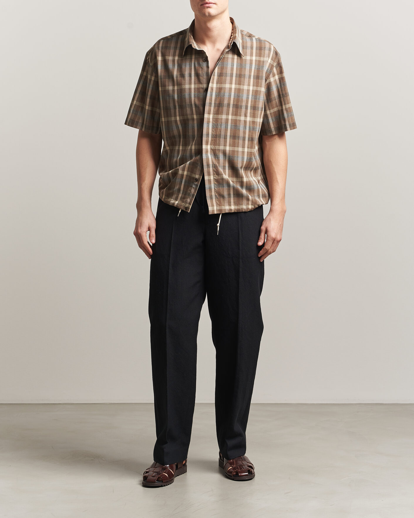Uomini | Camicie | Auralee | Tropical Wool Half Sleeve Shirt Brown Check